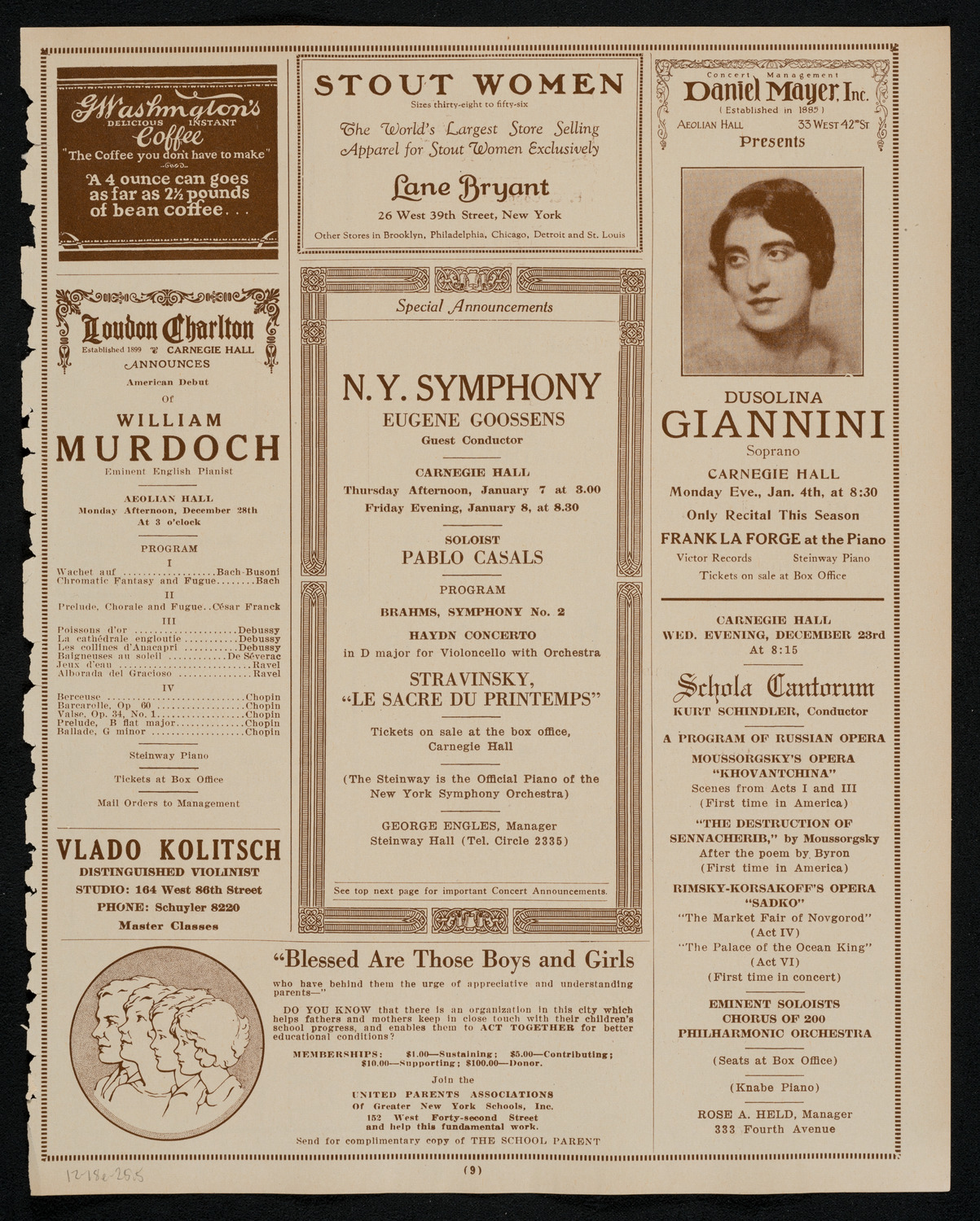 New York Symphony Orchestra, December 18, 1925, program page 9