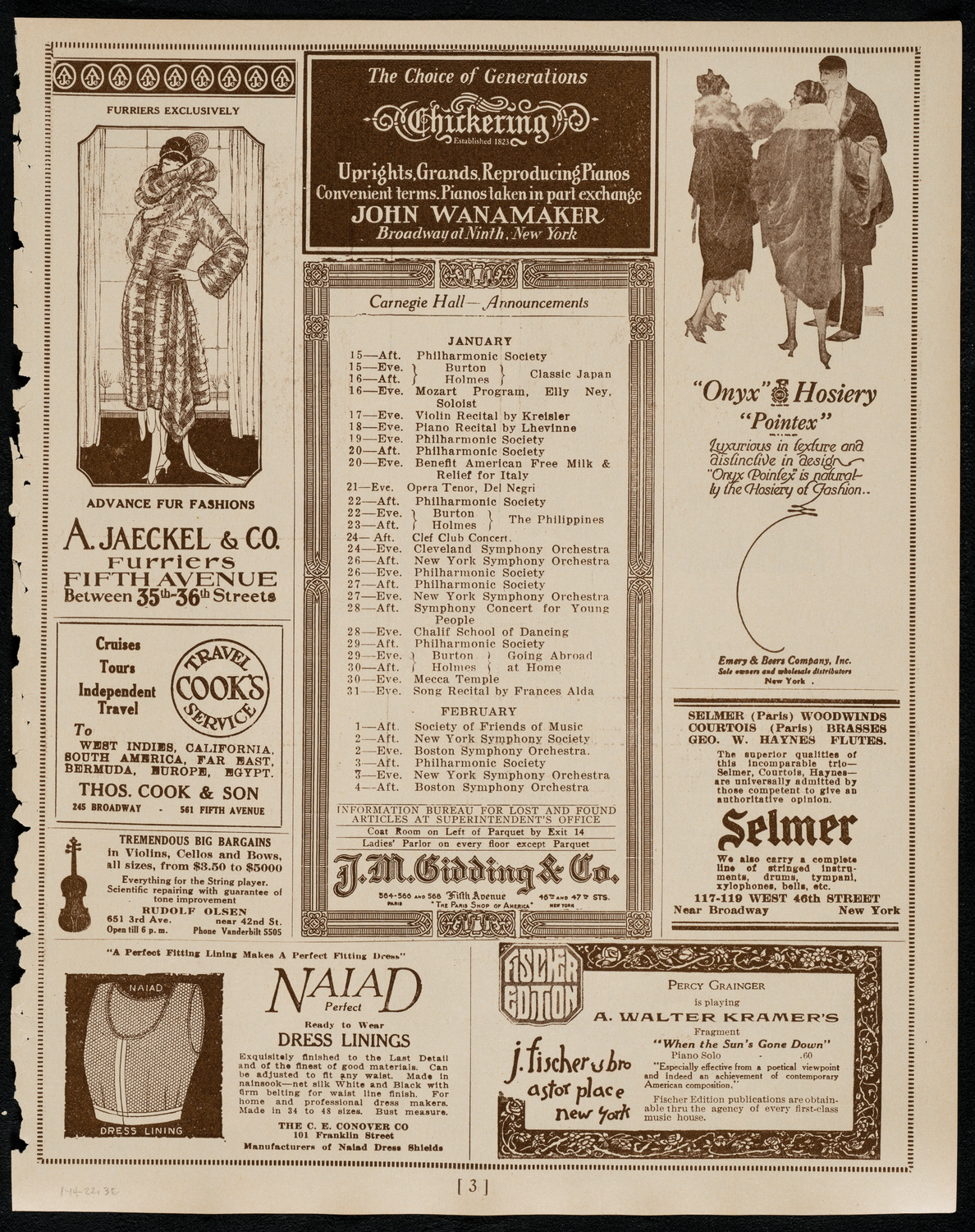 Josef Stopak, Violin, January 14, 1922, program page 3