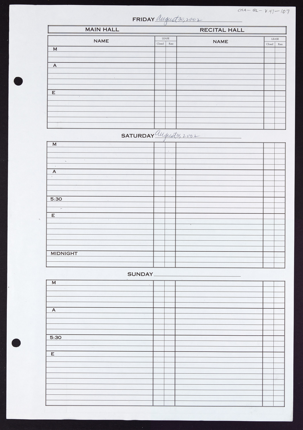 Carnegie Hall Booking Ledger, volume 47, page 107