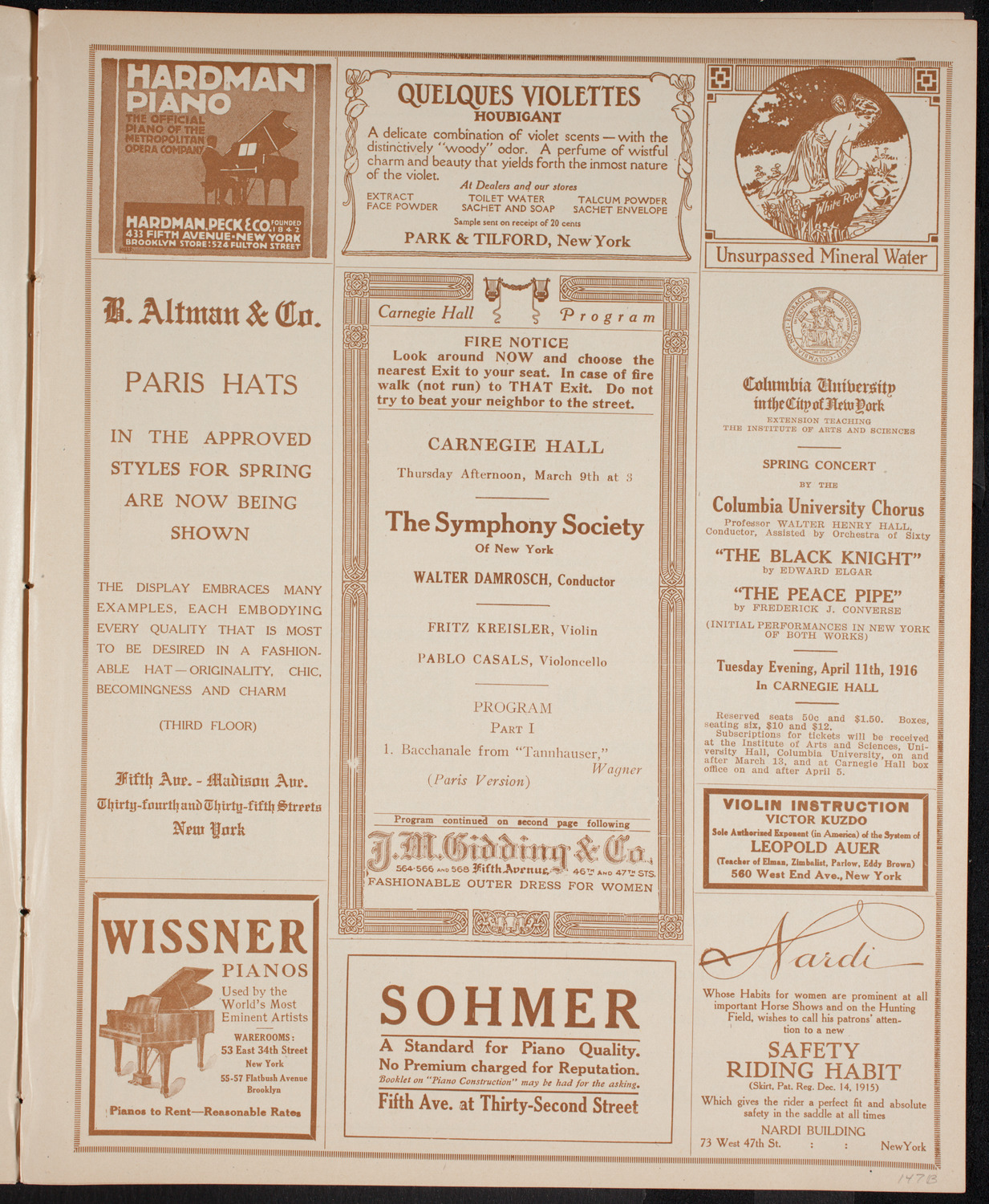 New York Symphony Orchestra, March 9, 1916, program page 5