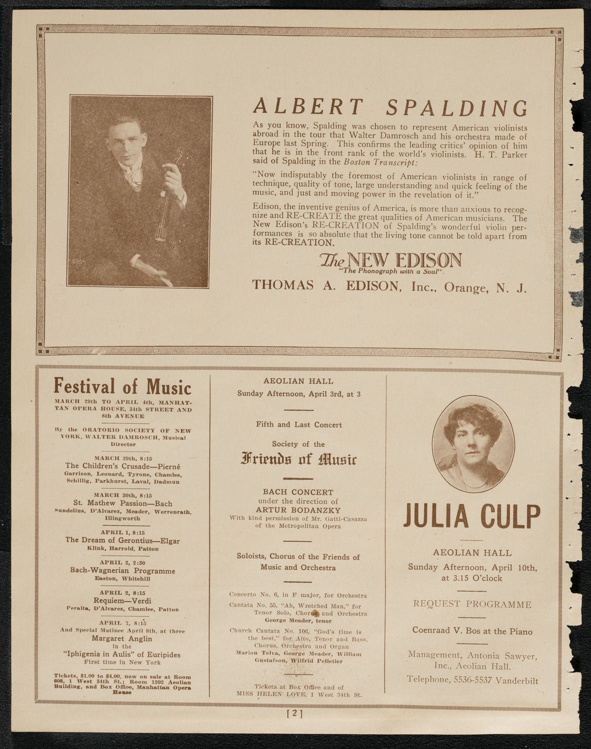 New York Philharmonic, March 27, 1921, program page 2