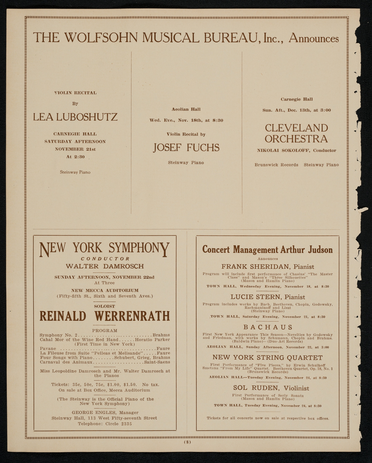 New York Philharmonic, November 15, 1925, program page 8