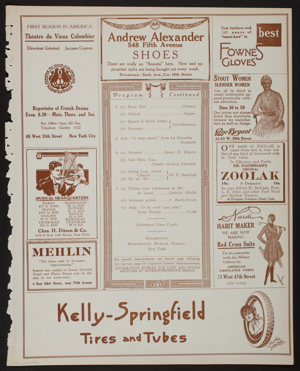 Giuseppe De Luca, Baritone, February 10, 1918, program page 7