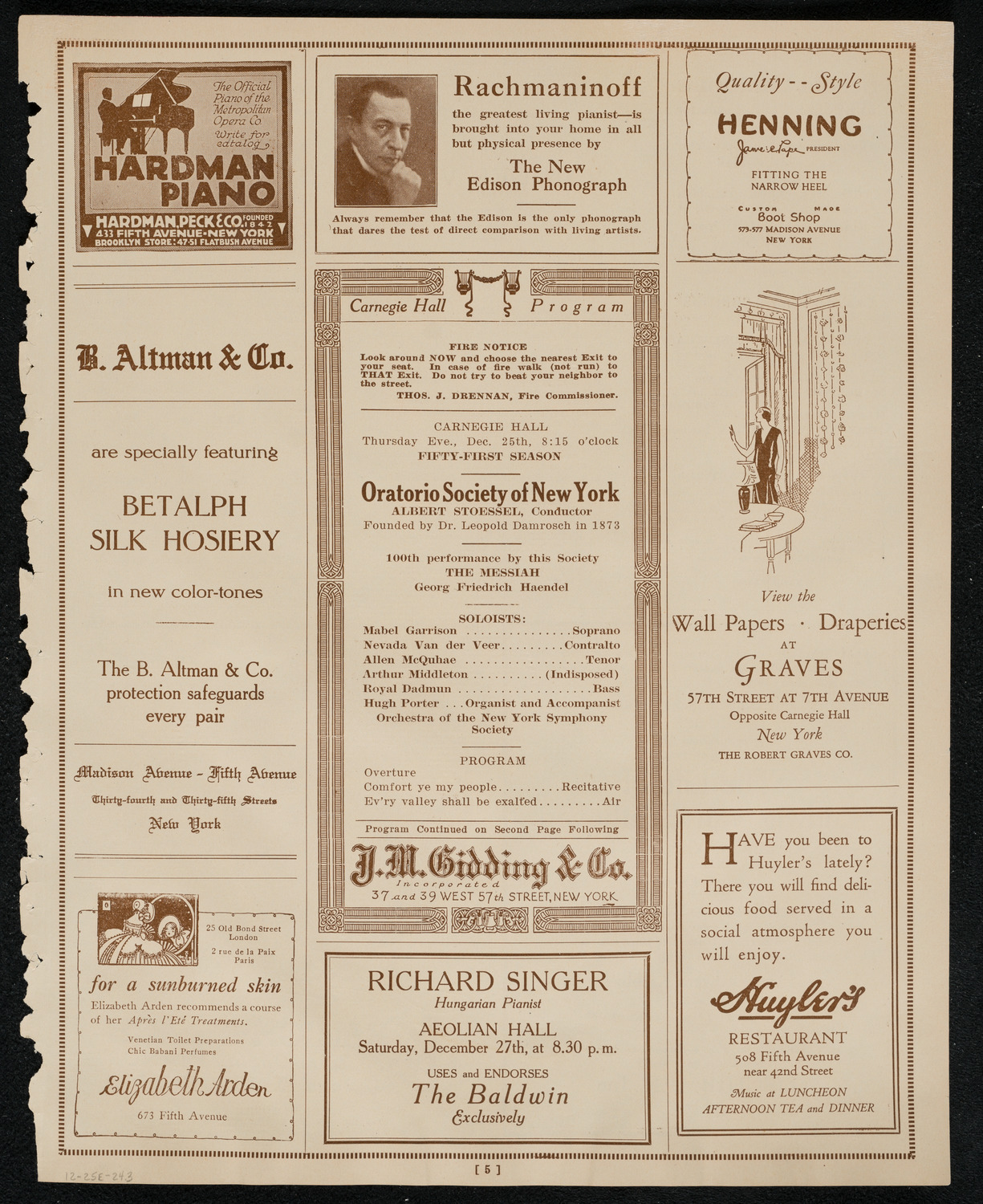 Oratorio Society of New York, December 25, 1924, program page 5