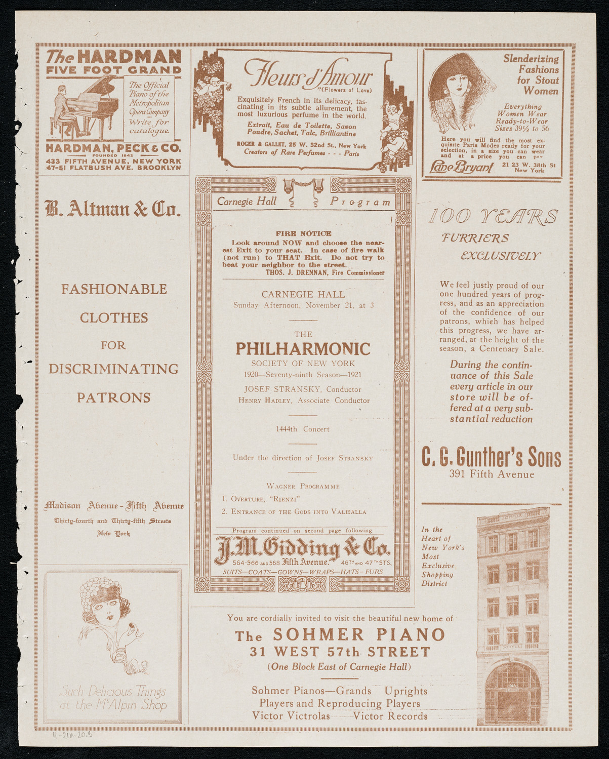 New York Philharmonic, November 21, 1920, program page 5