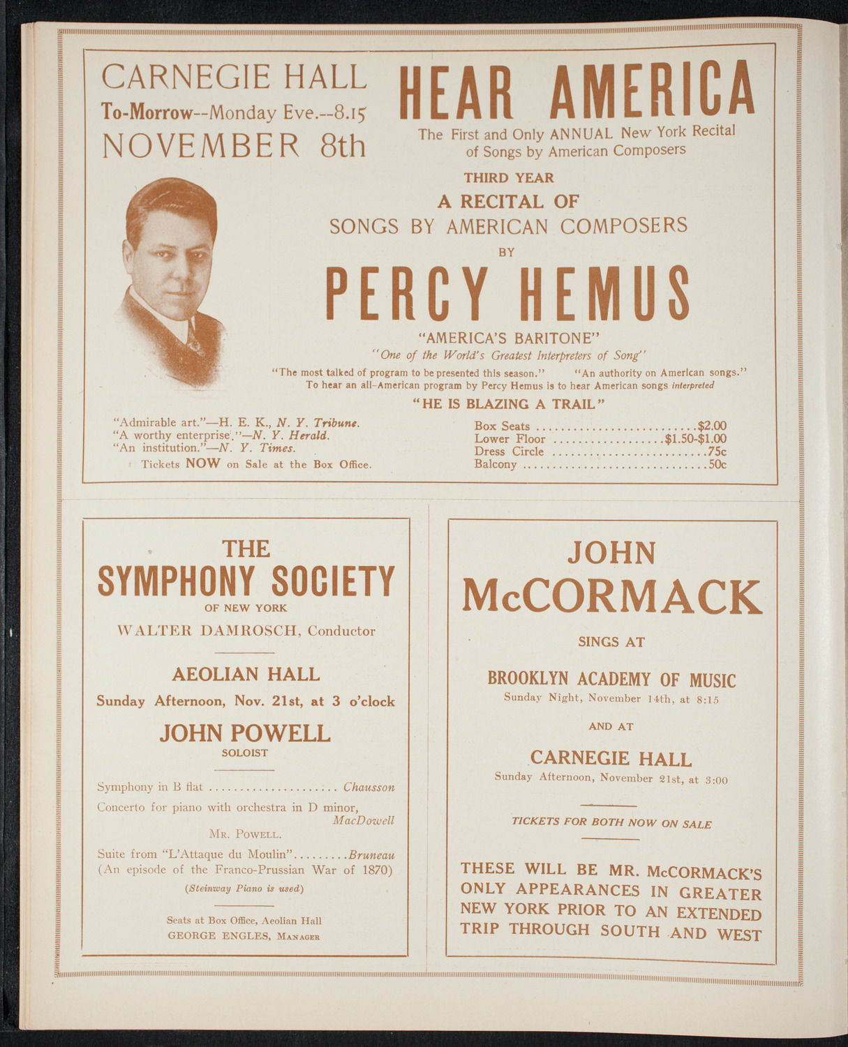 John McCormack, Tenor, November 7, 1915, program page 8