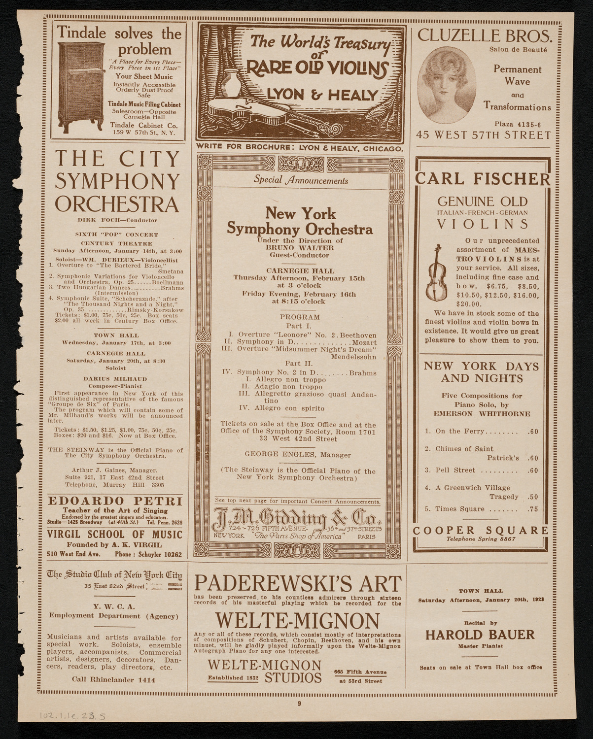 City Symphony Orchestra, January 1, 1923, program page 9