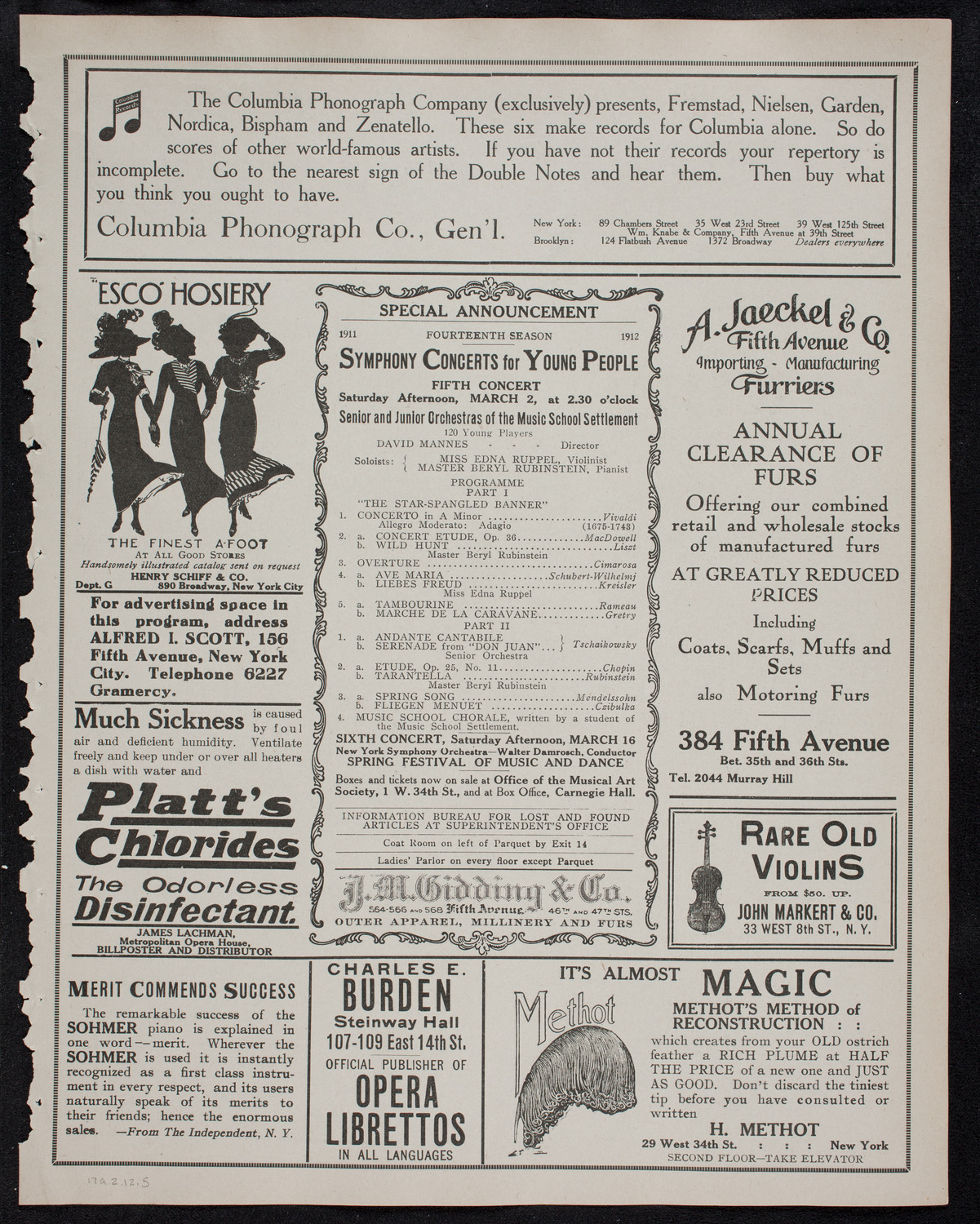 Efrem Zimbalist, Violin, February 17, 1912, program page 9
