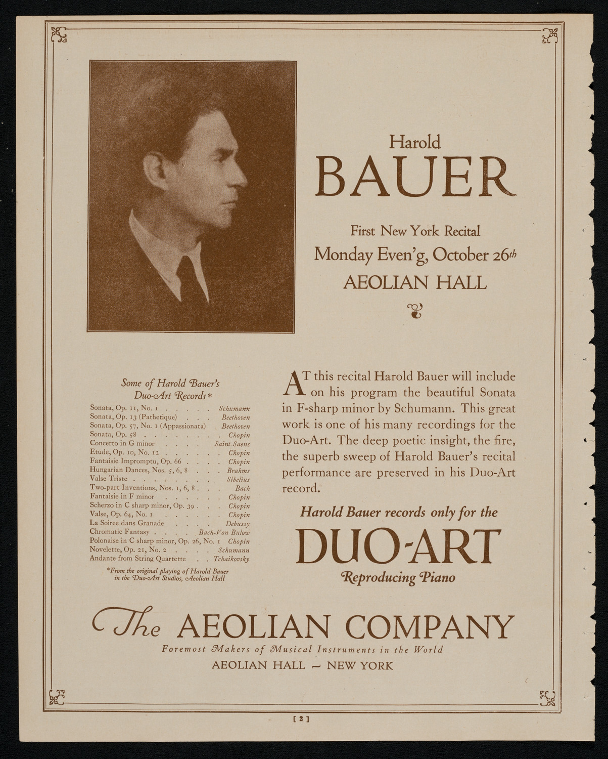 John McCormack, Tenor, October 25, 1925, program page 2