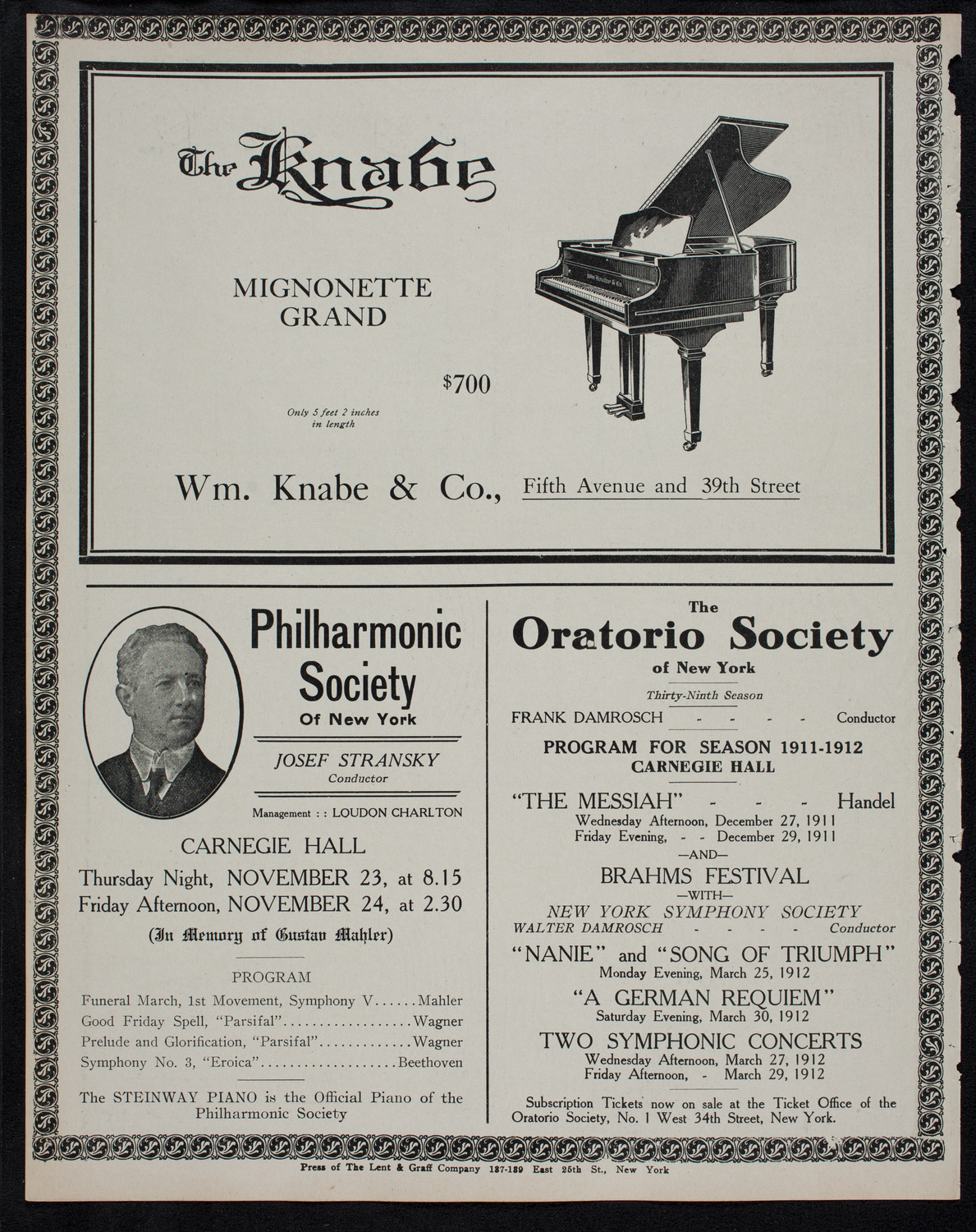 New York Philharmonic, November 16, 1911, program page 12