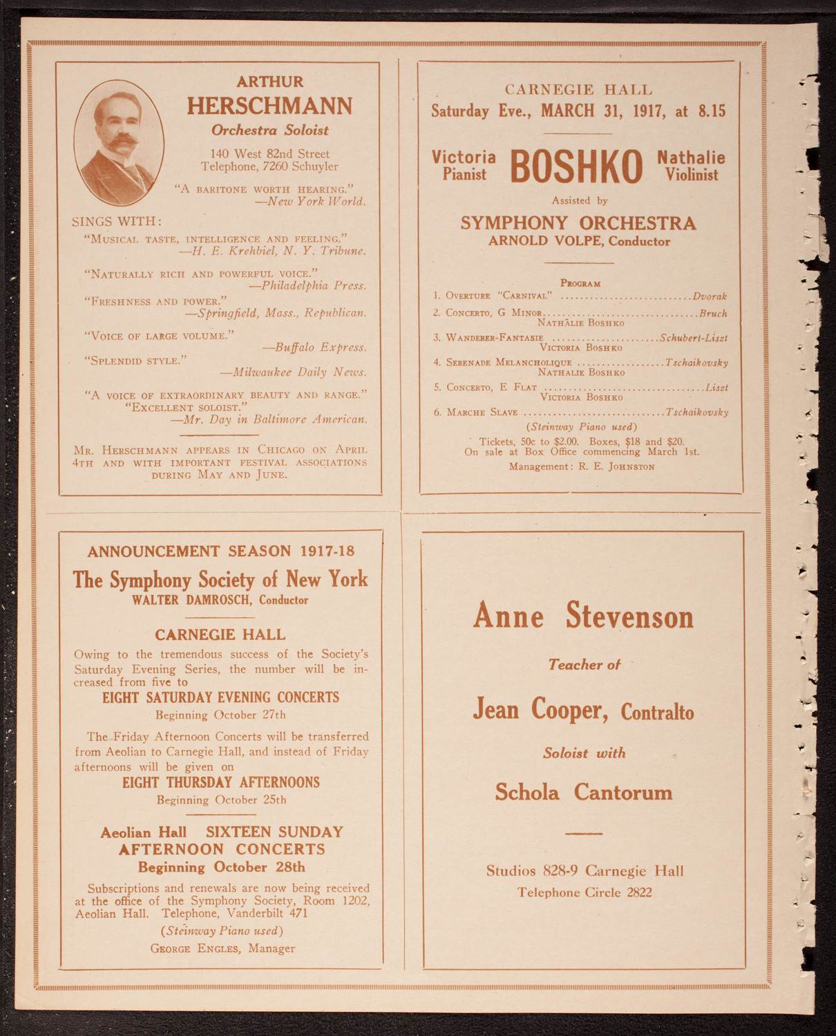 Benefit: American Friends of Russian Prisoners of War, March 30, 1917, program page 8