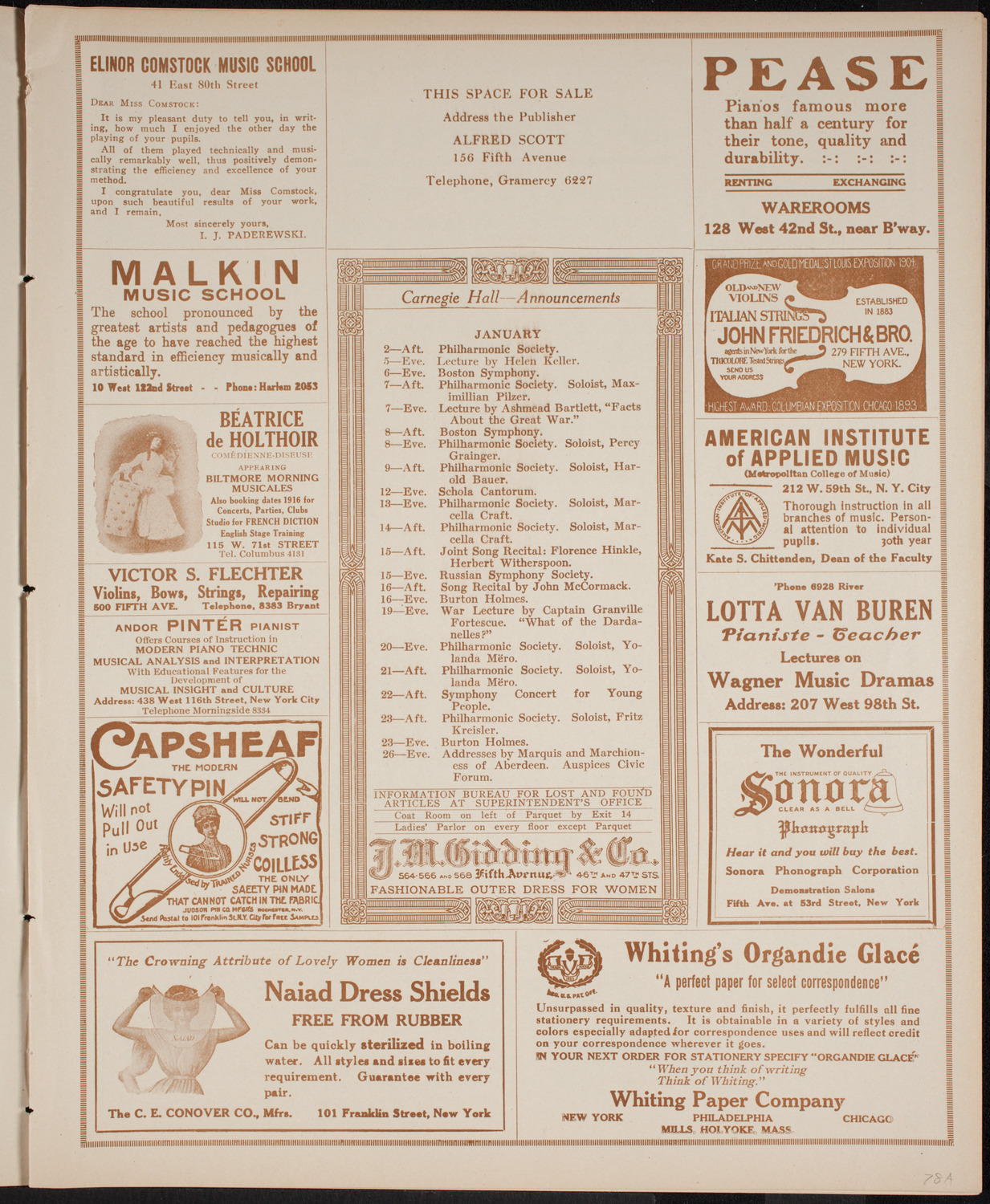 Orchestral Society of New York, January 1, 1916, program page 3