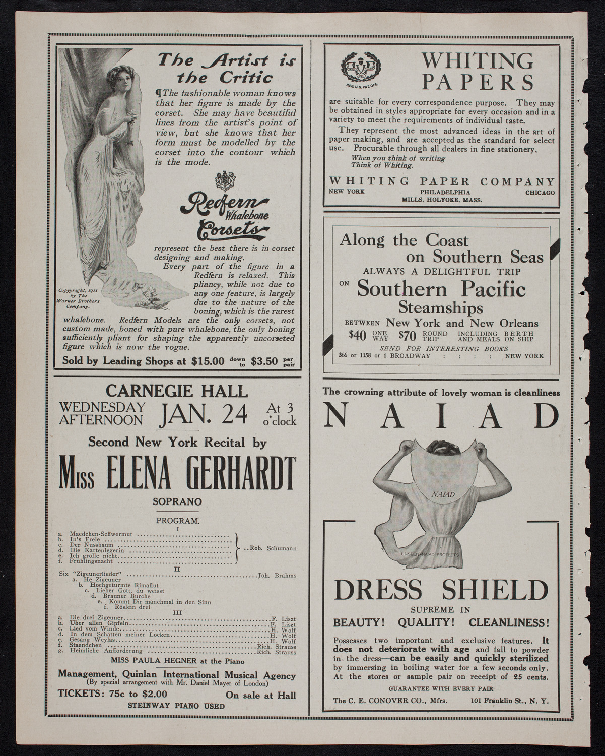 Harold Bauer, Piano, January 17, 1912, program page 2