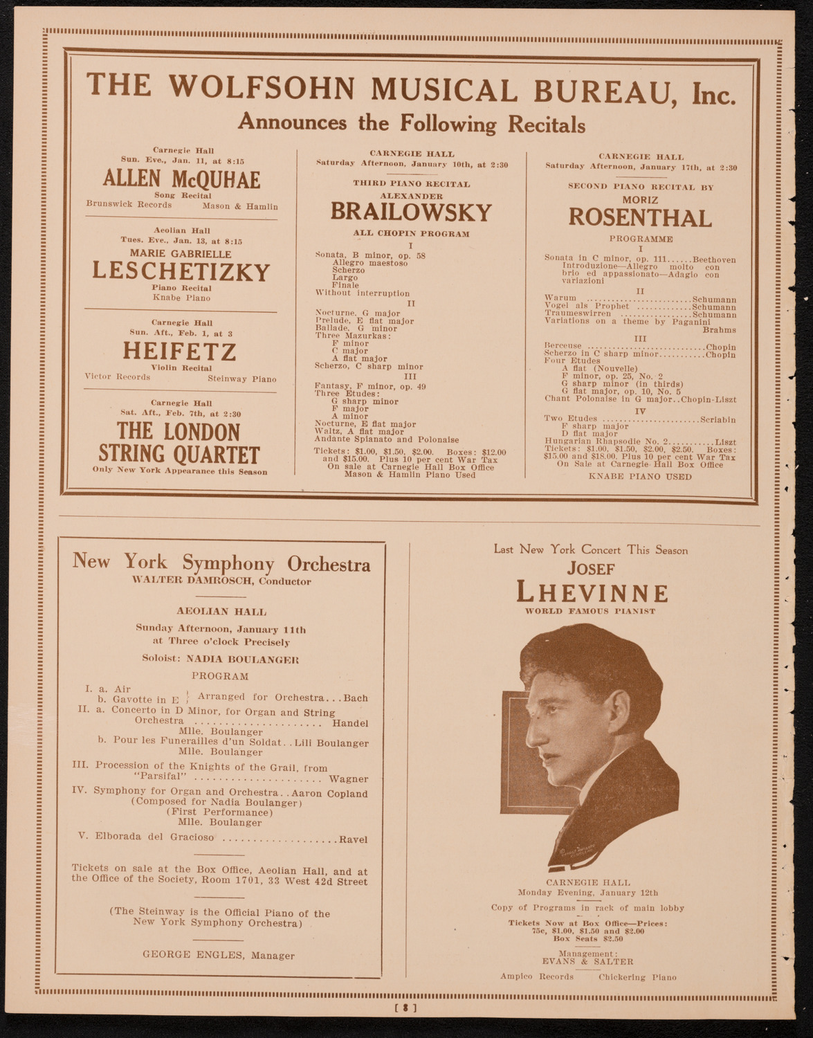 New York Symphony Orchestra, January 9, 1925, program page 8