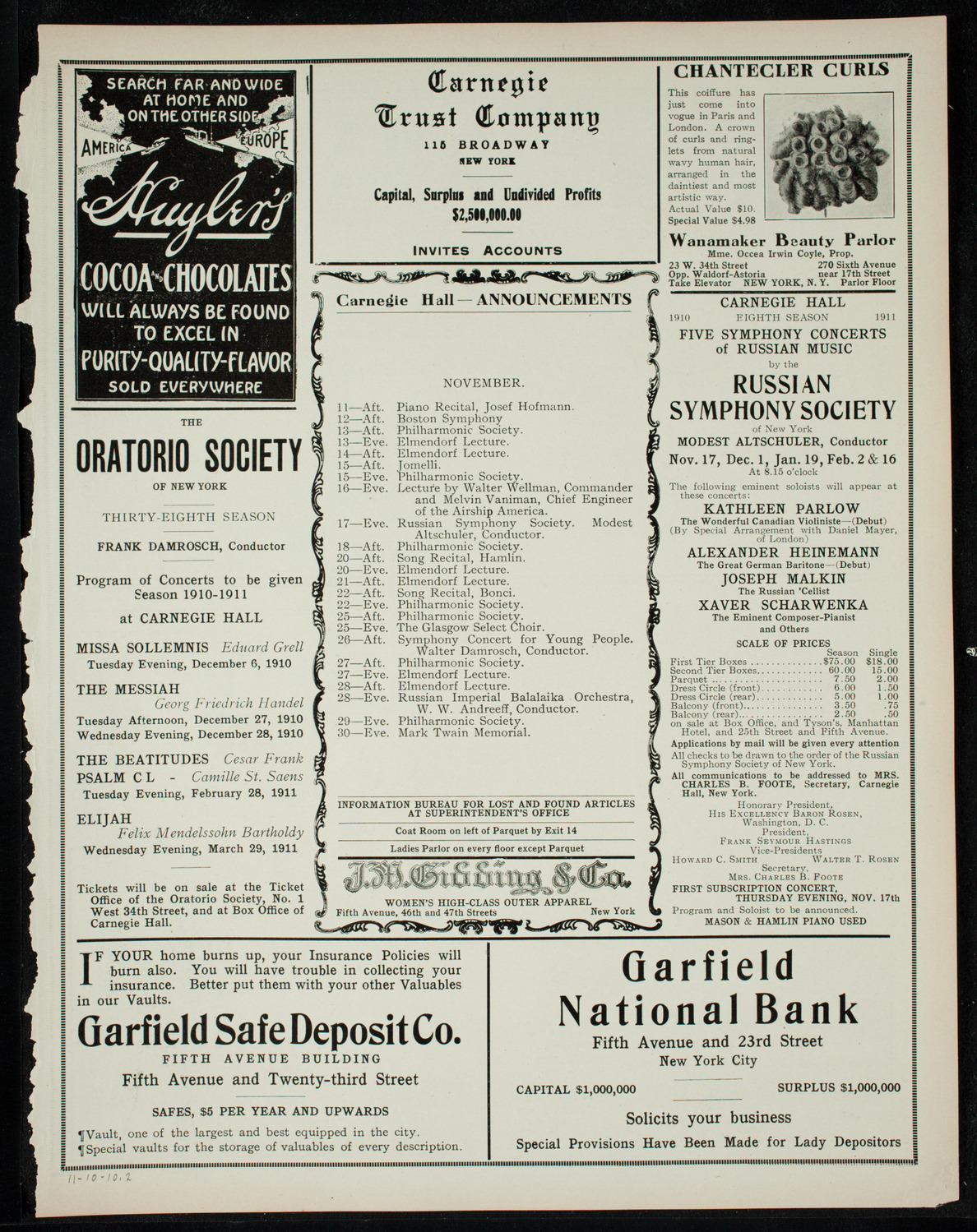 Boston Symphony Orchestra, November 10, 1910, program page 3
