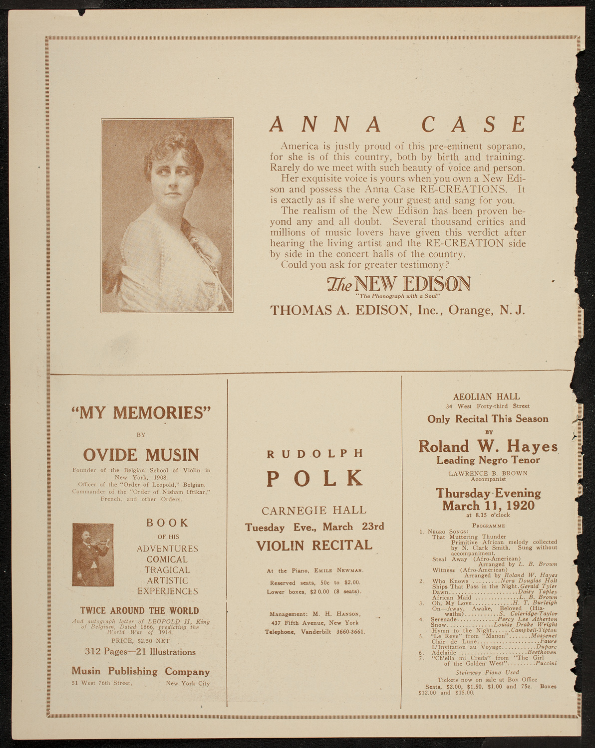 New York Symphony Orchestra, March 11, 1920, program page 2
