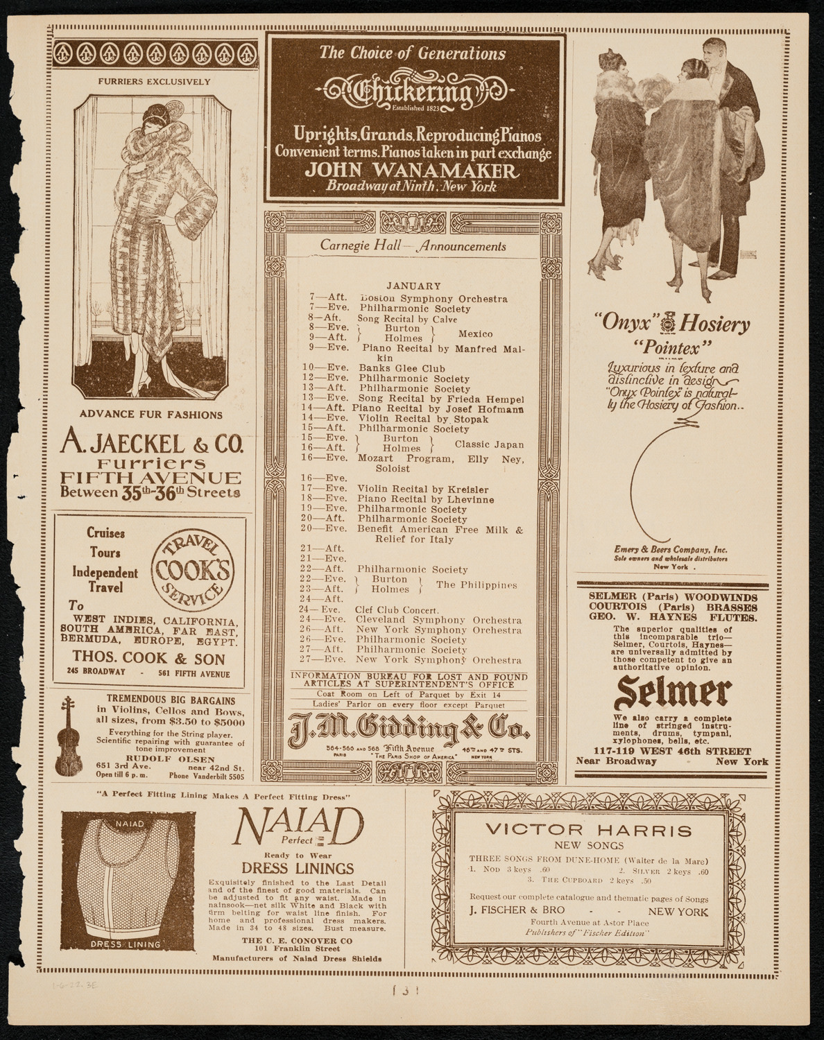 New York Symphony Orchestra, January 6, 1922, program page 3