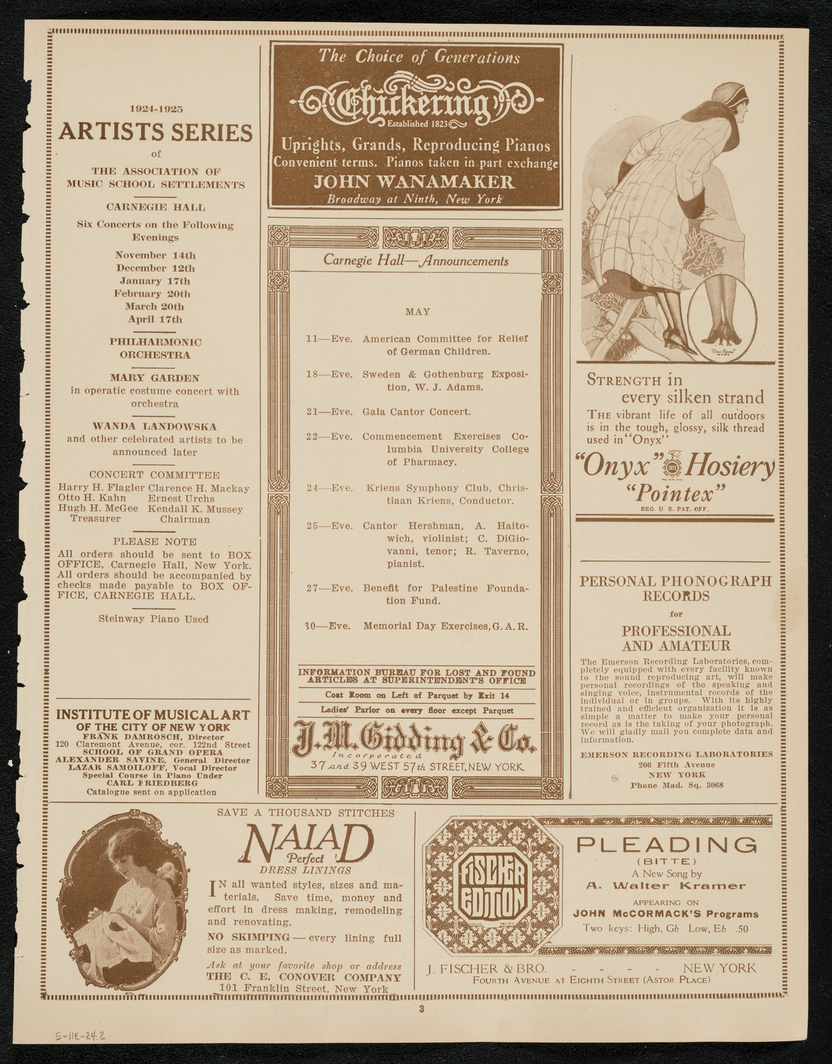 Benefit: American Committee for Relief of German Children, May 11, 1924, program page 3