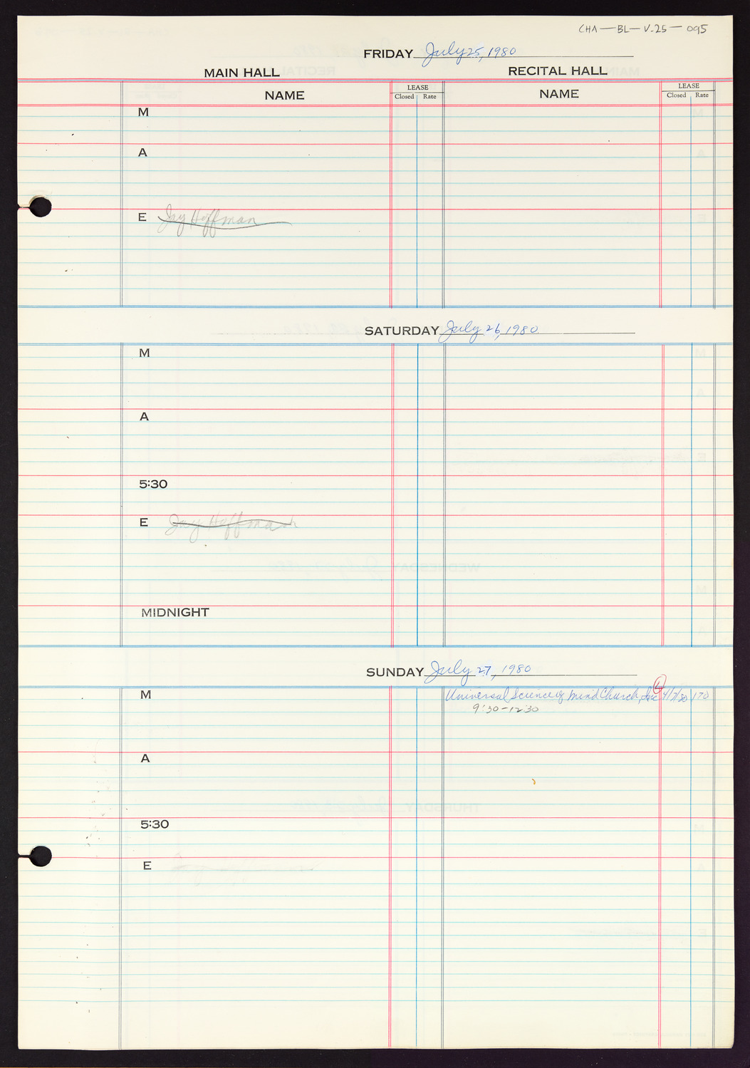 Carnegie Hall Booking Ledger, volume 25, page 95