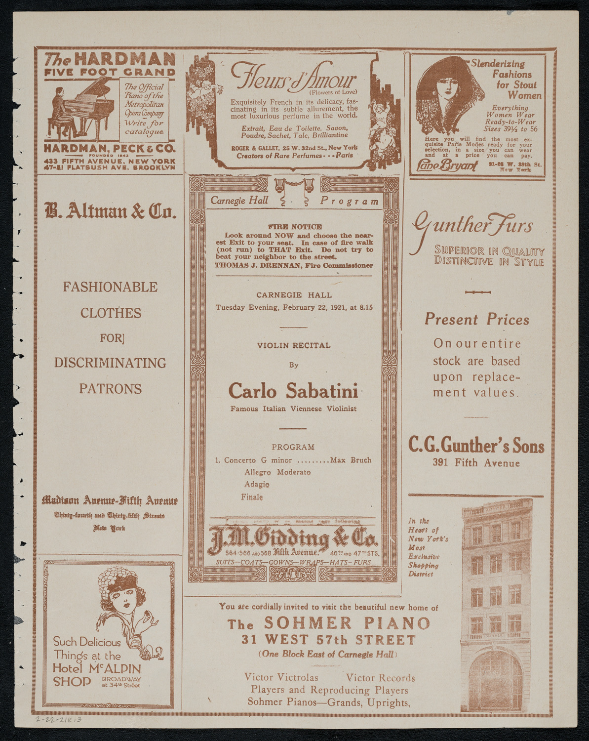 Carlo Sabatini, Violin, February 22, 1921, program page 5