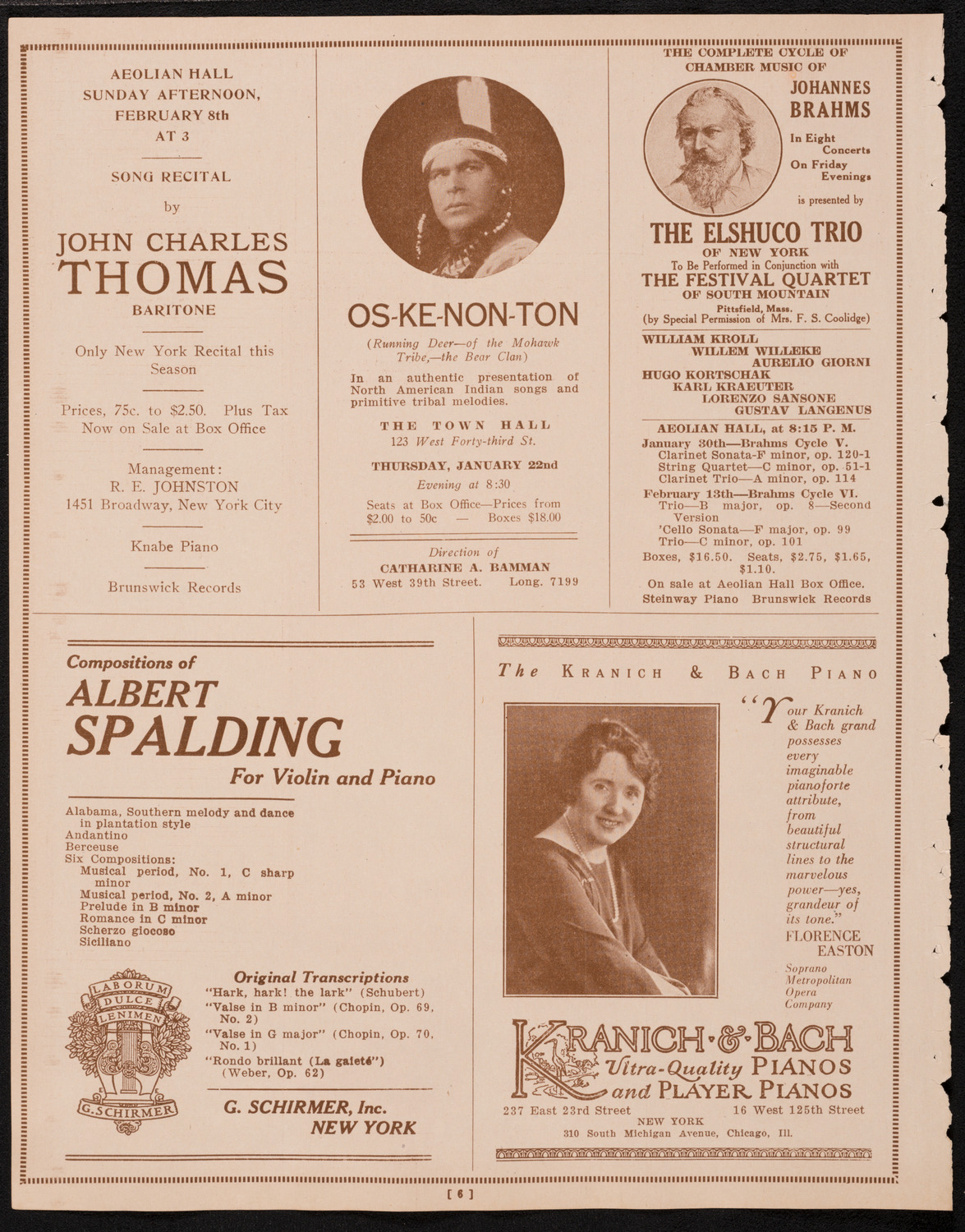 Fritz Kreisler, Violin, January 19, 1925, program page 6