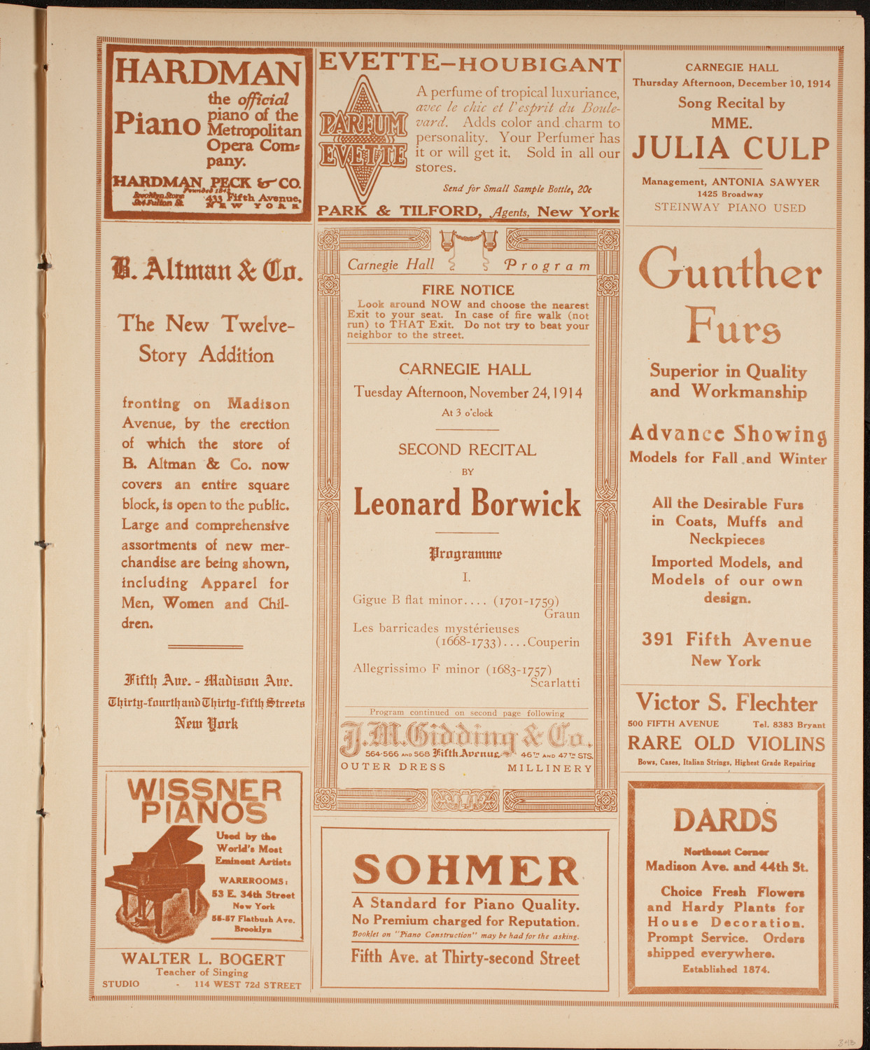 Leonard Borwick, Piano, November 24, 1914, program page 5
