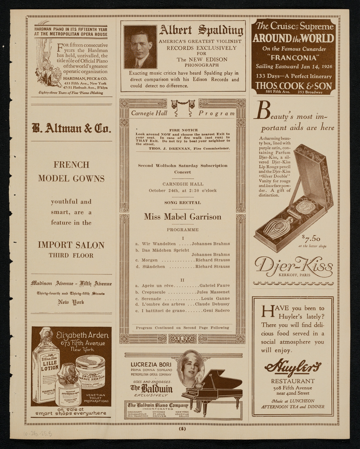 Mabel Garrison, Soprano, October 24, 1925, program page 5