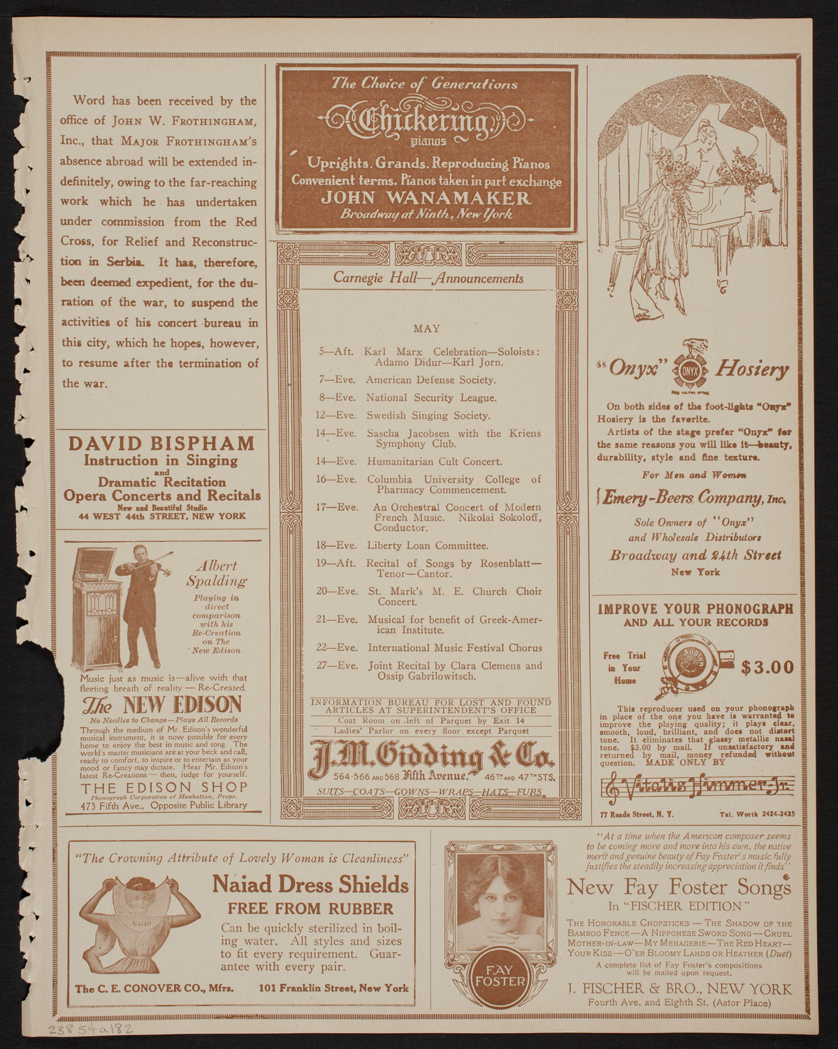 Meeting: The Humanitarian Cult, May 4, 1918, program page 3