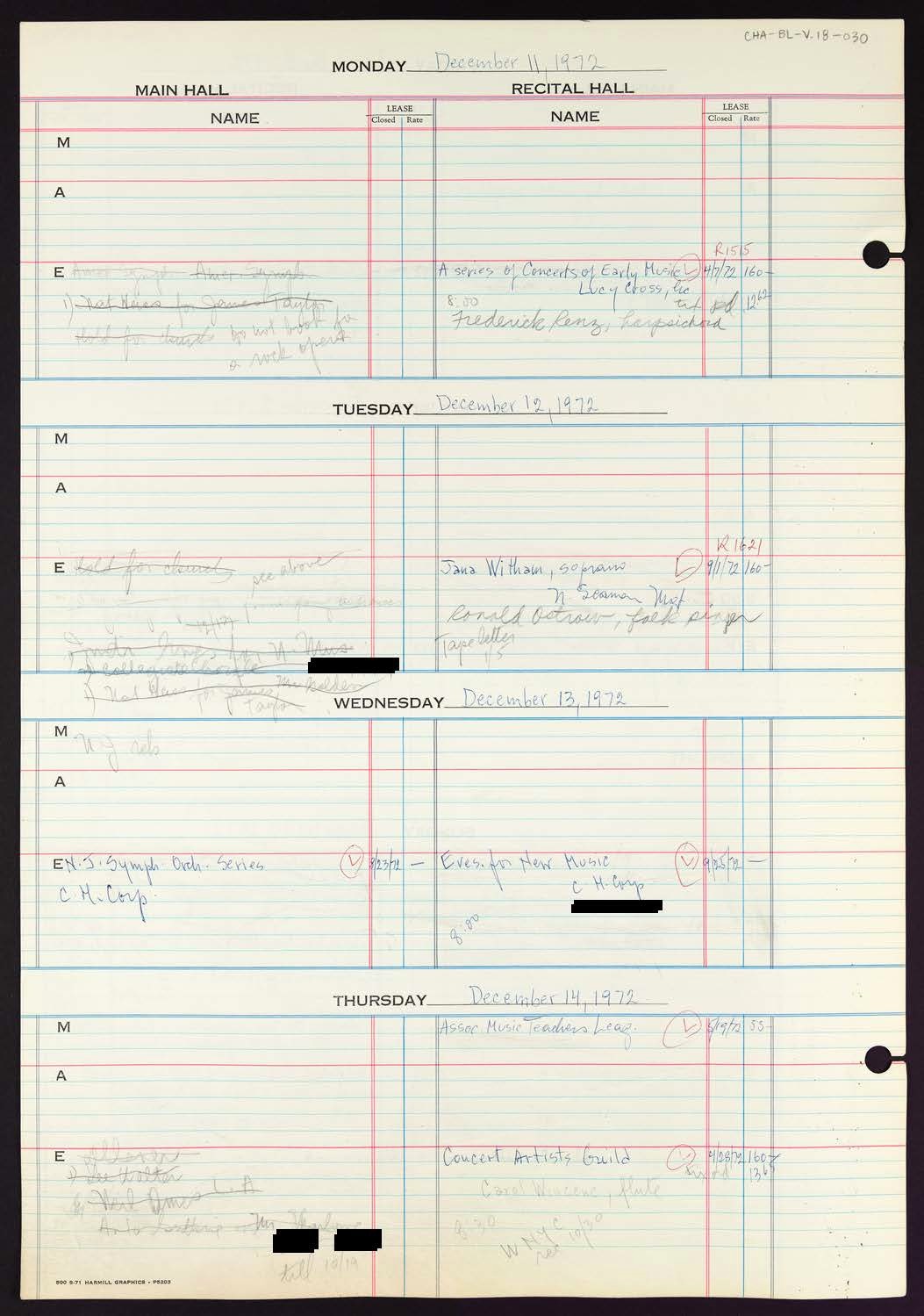 Carnegie Hall Booking Ledger, volume 18, page 30