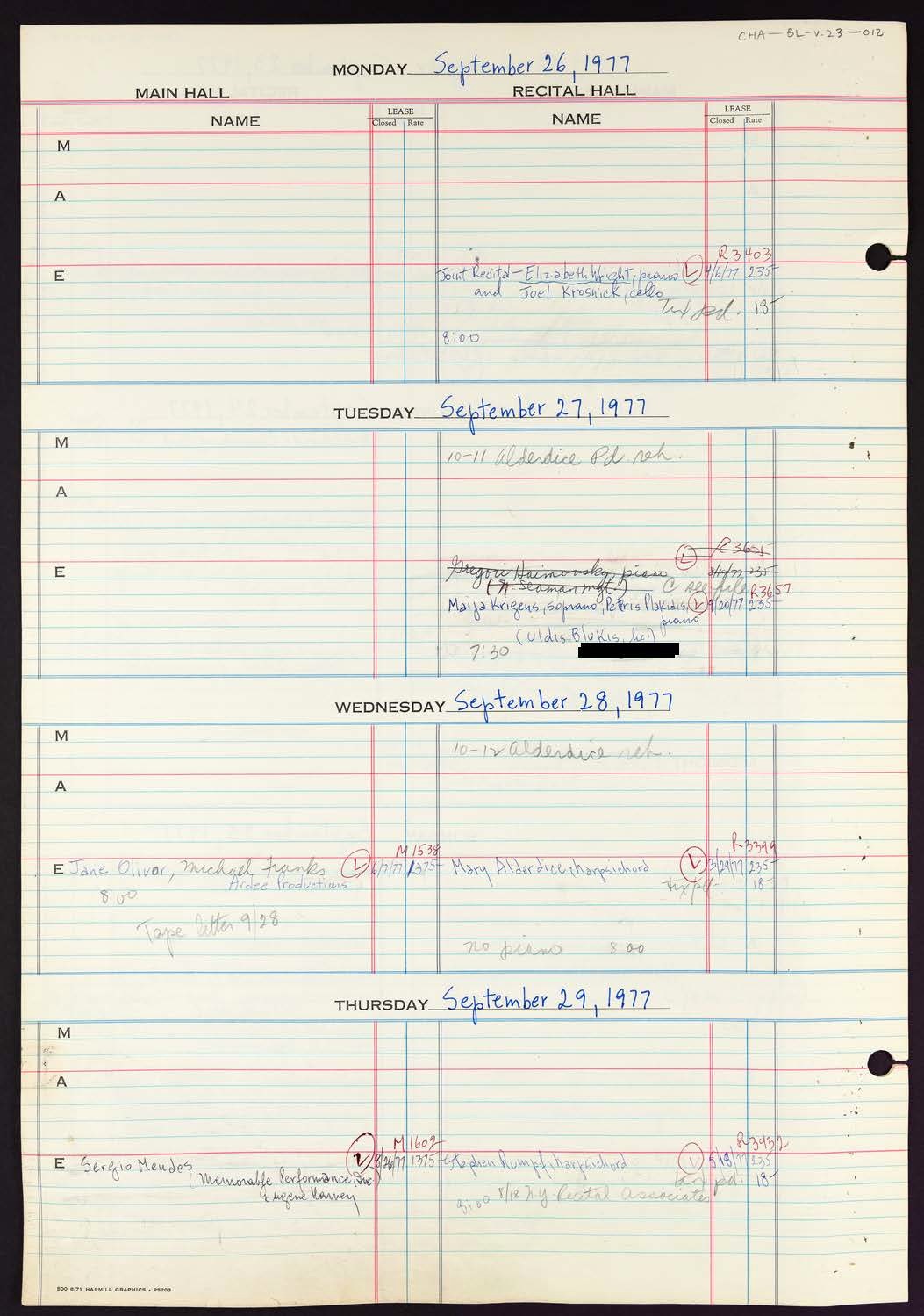 Carnegie Hall Booking Ledger, volume 23, page 12