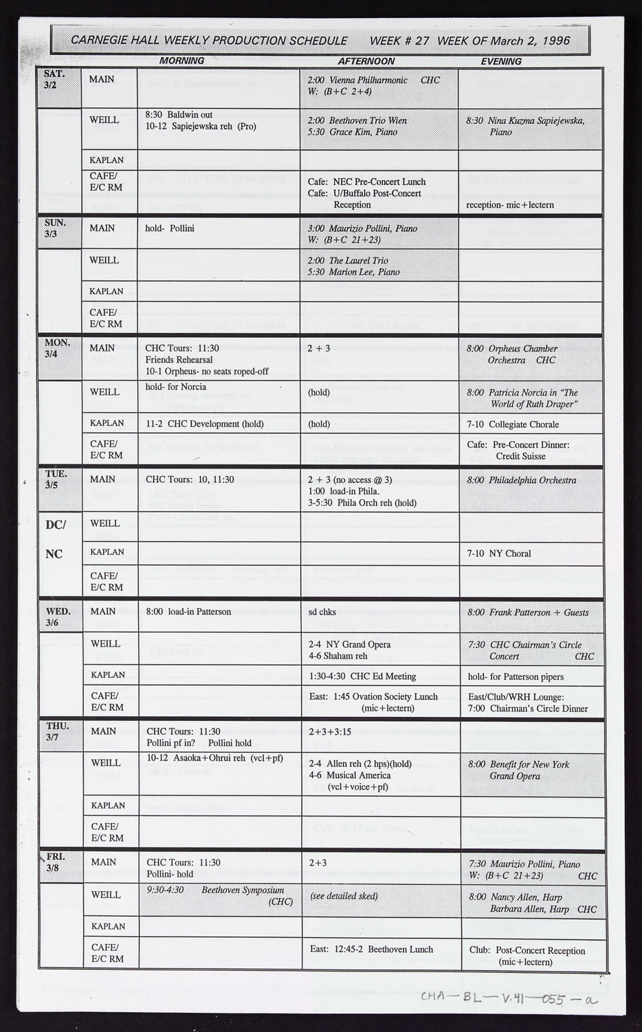 Carnegie Hall Booking Ledger, volume 41, page 55a