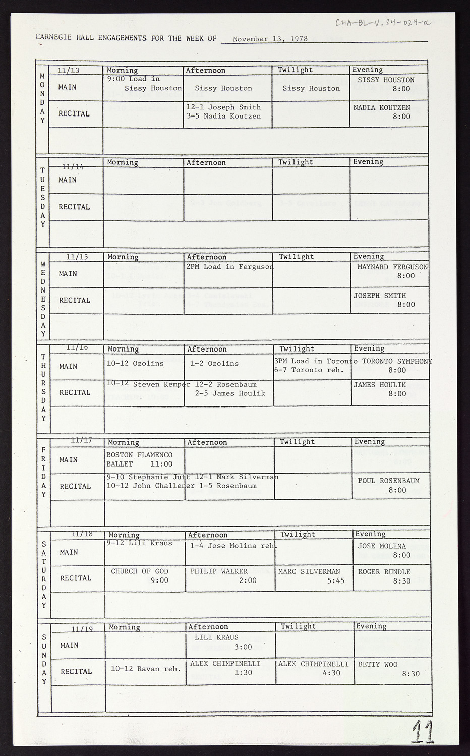 Carnegie Hall Booking Ledger, volume 24, page 24a