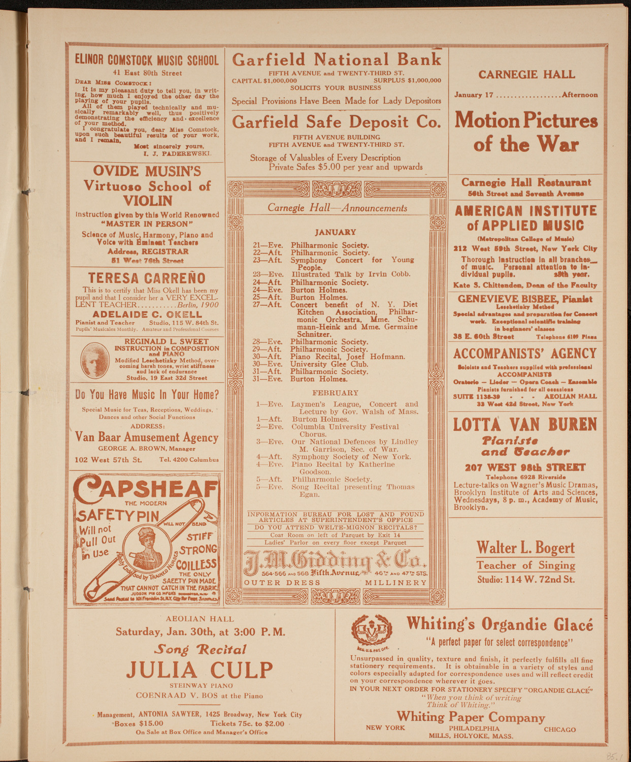 Benefit: Widows and Orphans in Galicia, January 19, 1915, program page 3