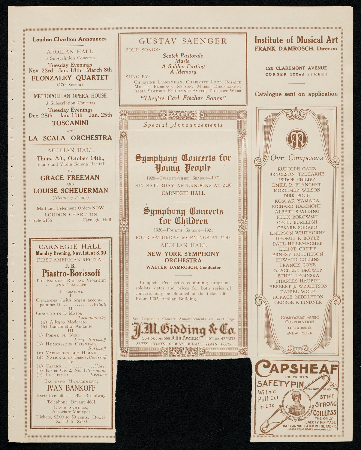 Mishel Piastro, Violin, October 3, 1920, program page 9