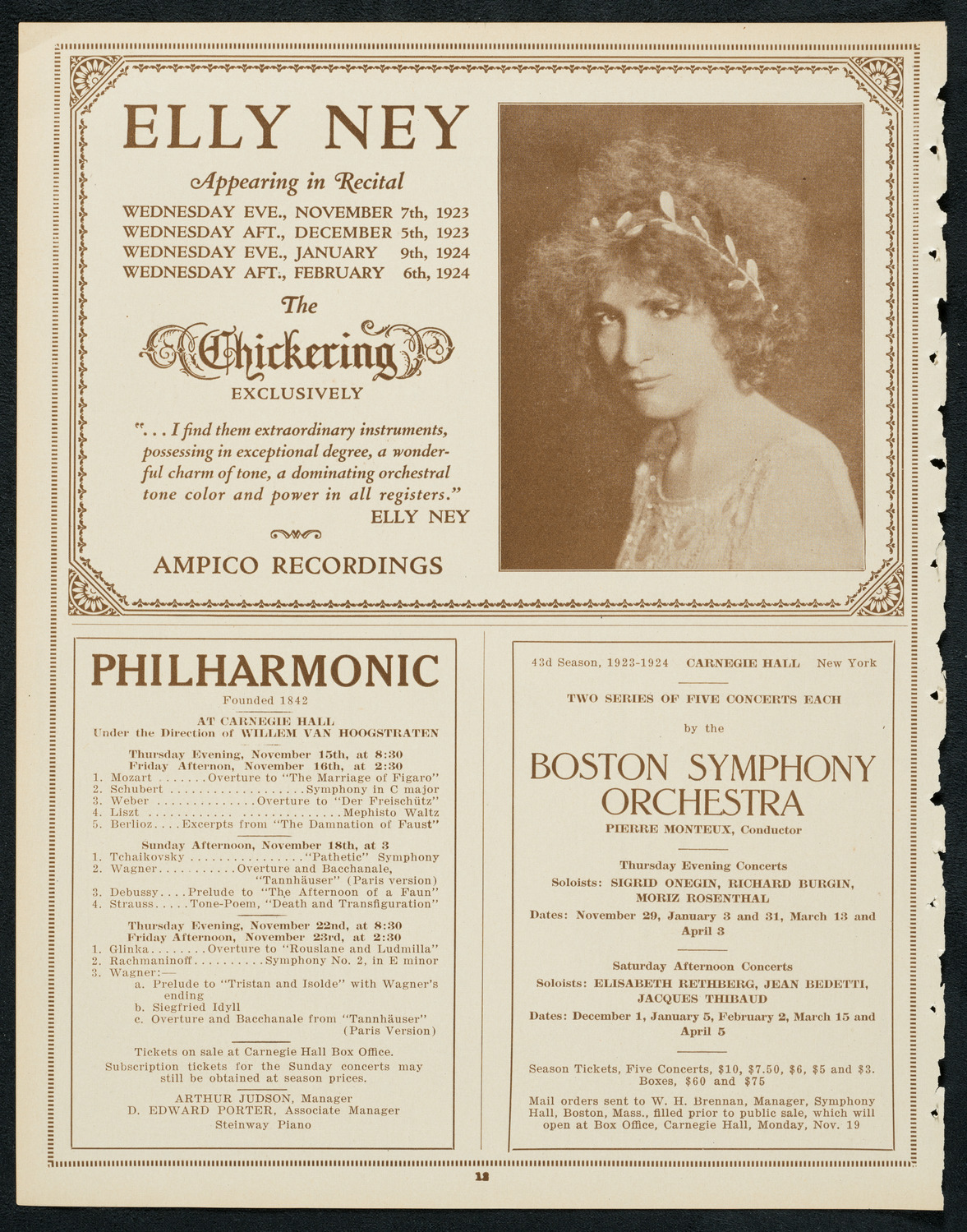 Pavel Ludikar, Bronislaw Huberman, and Alexander Borovsky, November 13, 1923, program page 12