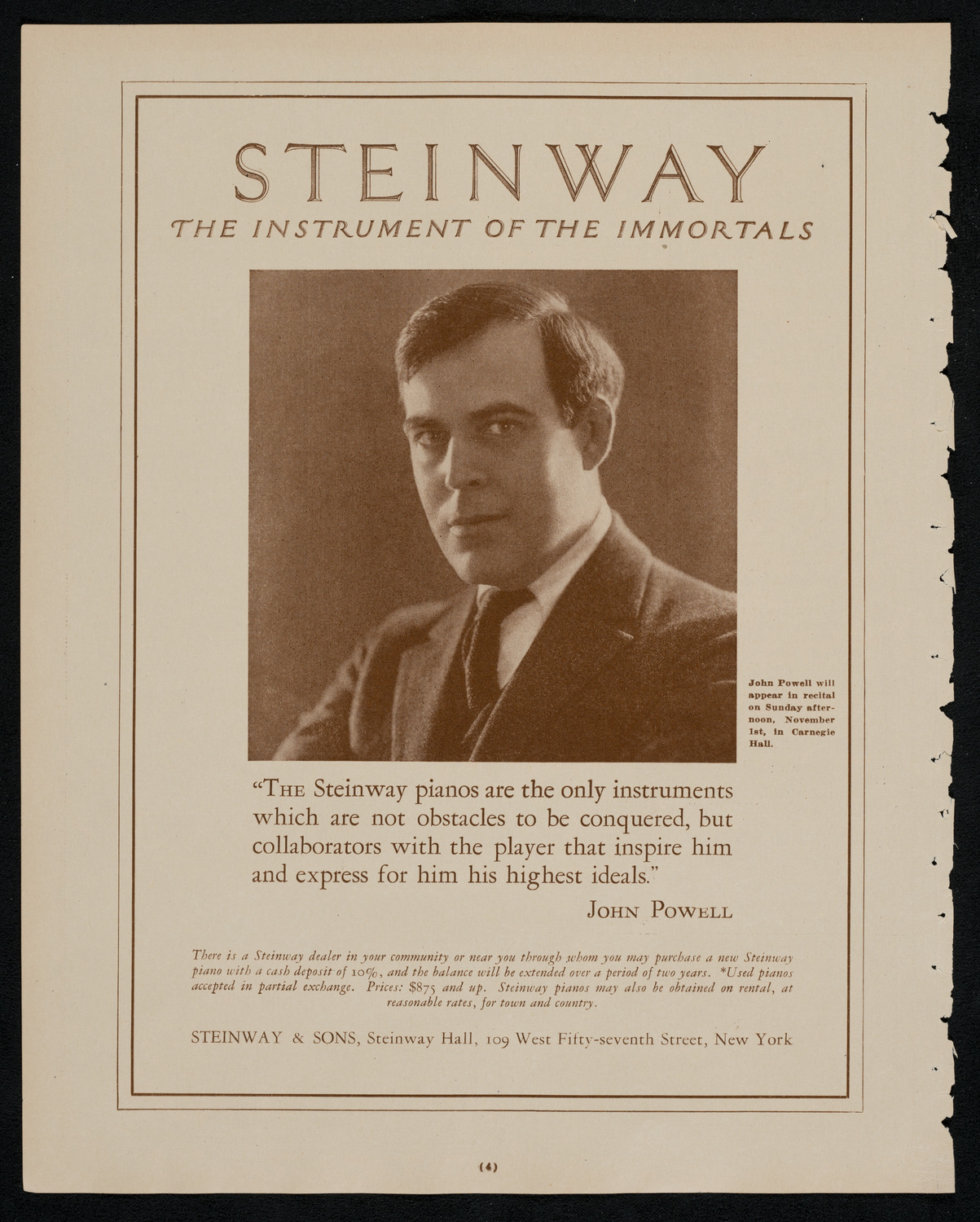 John Powell, Piano, November 1, 1925, program page 4