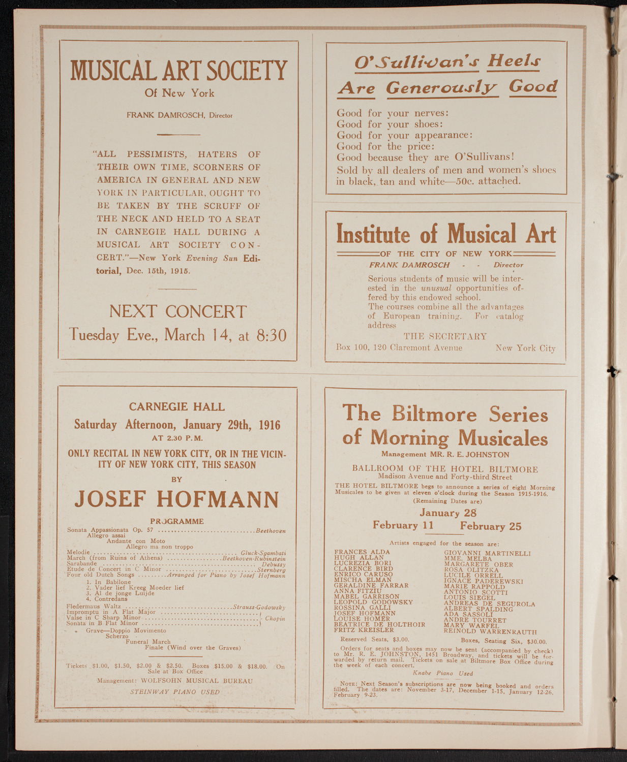 John McCormack, Tenor, January 16, 1916, program page 2