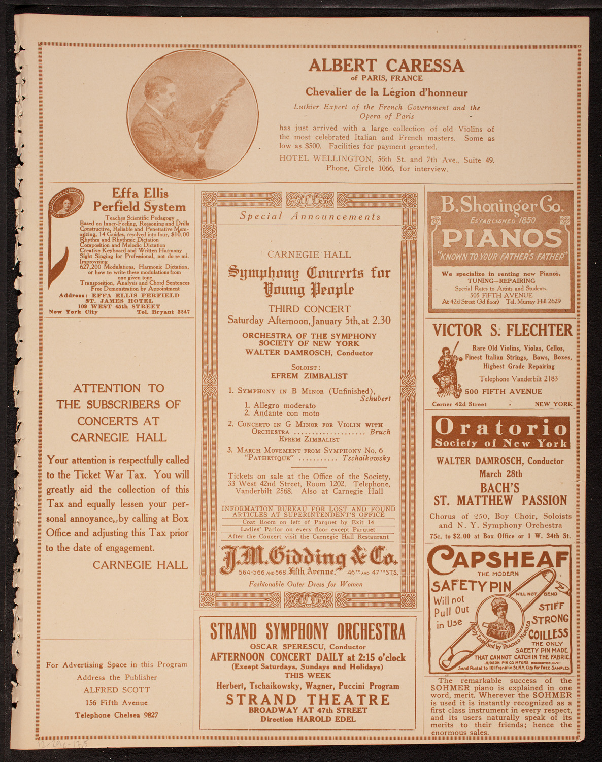Leo, Jan and Mischel Cherniavsky, December 29, 1917, program page 9