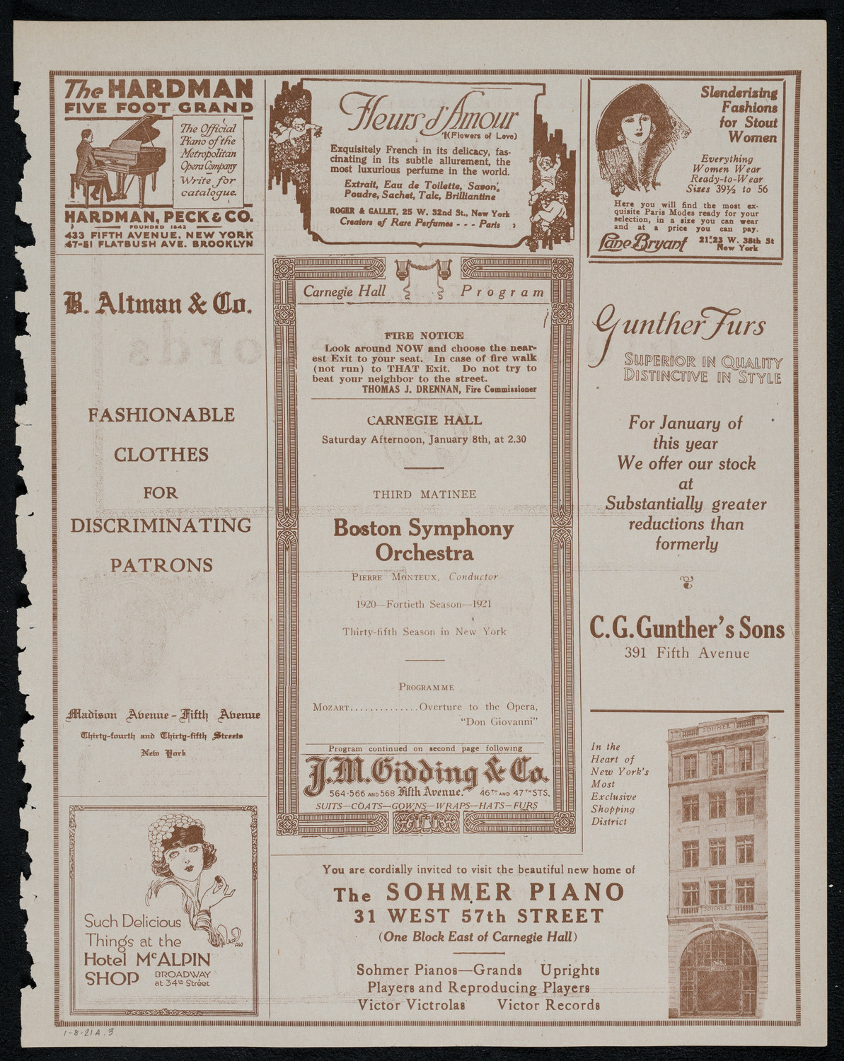 Boston Symphony Orchestra, January 8, 1921, program page 5