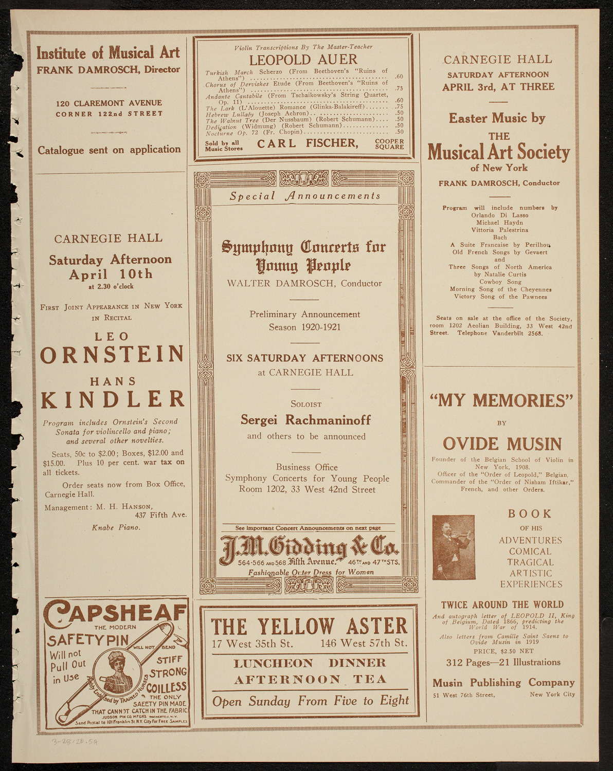 New York Philharmonic, March 28, 1920, program page 9