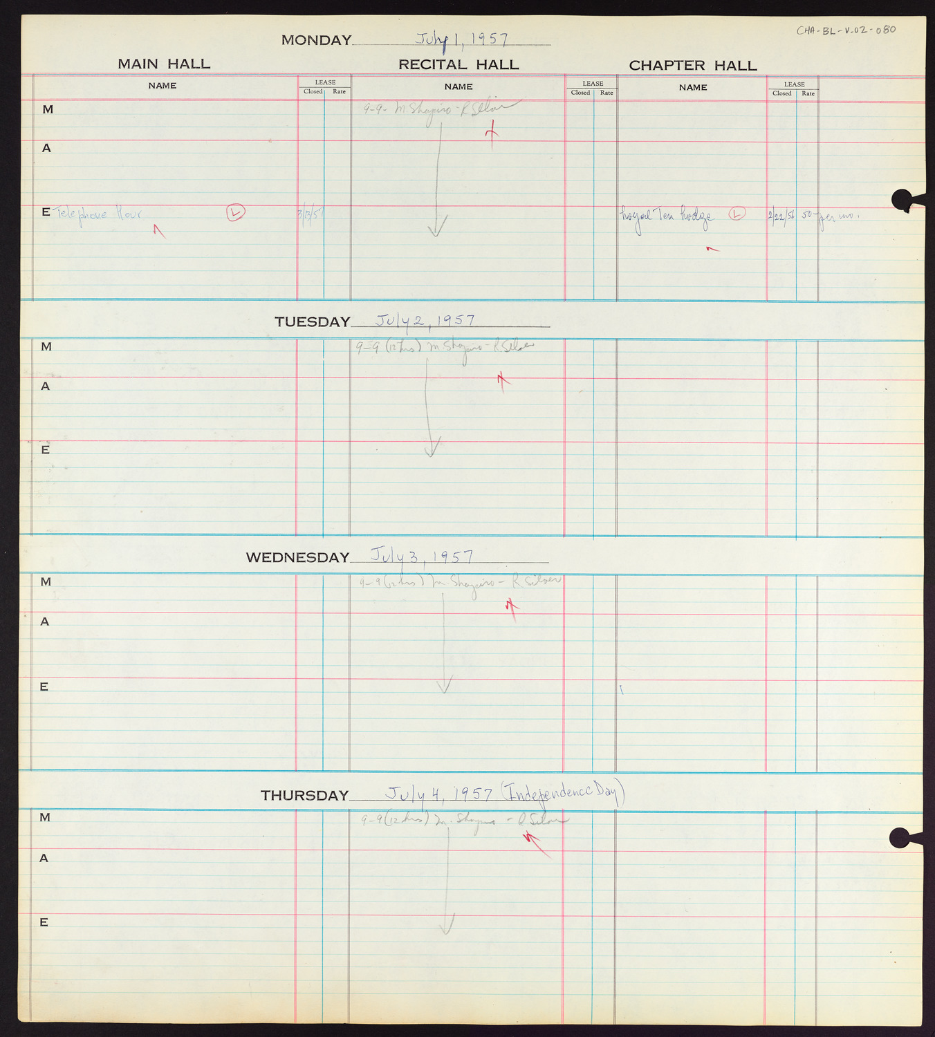 Carnegie Hall Booking Ledger, volume 2, page 80