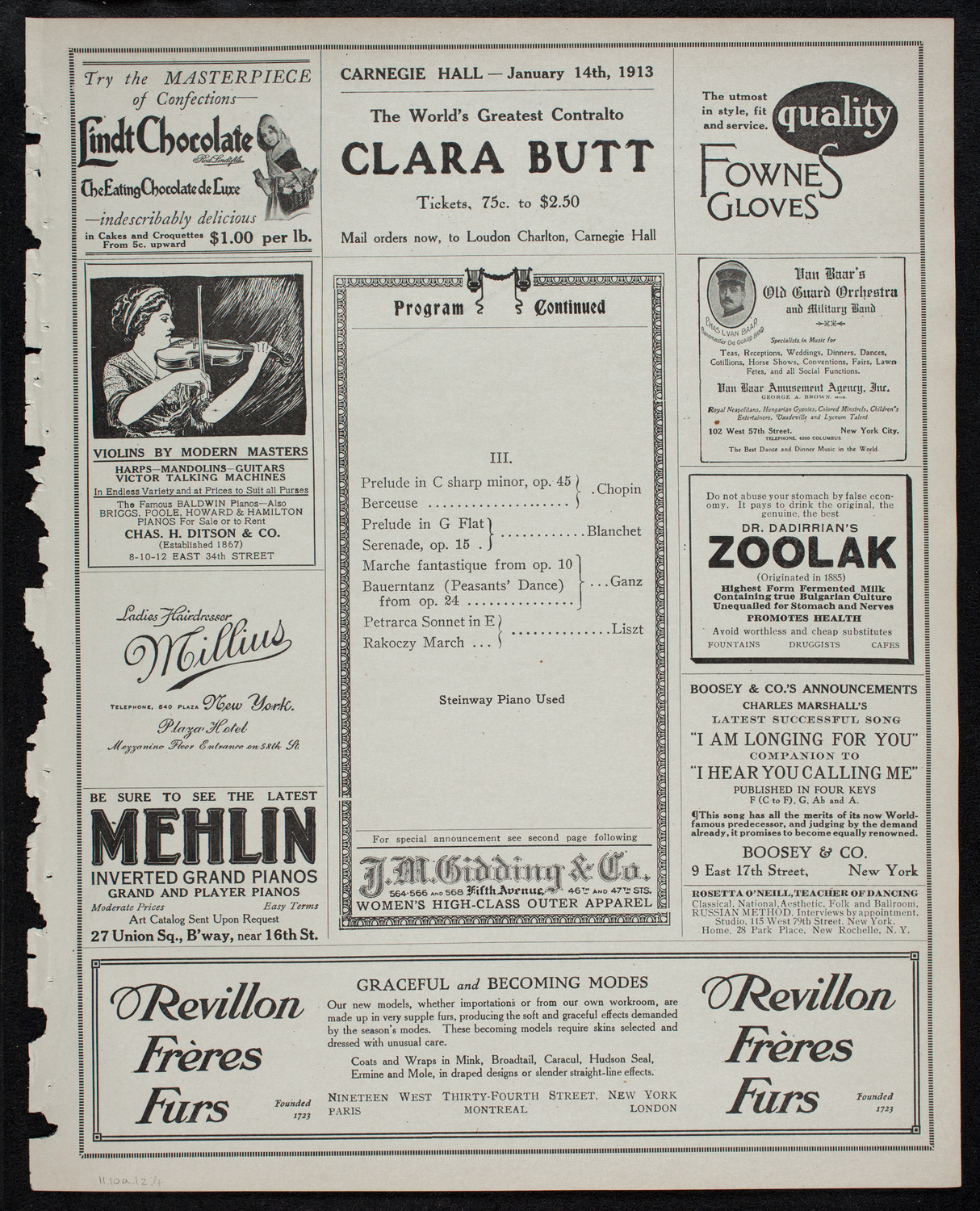 Rudolph Ganz, Piano, November 10, 1912, program page 7