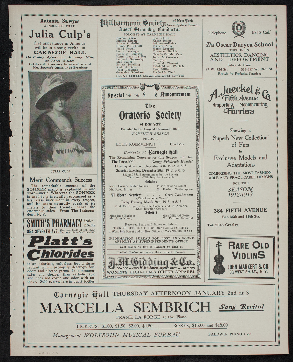 New York Philharmonic, December 22, 1912, program page 9