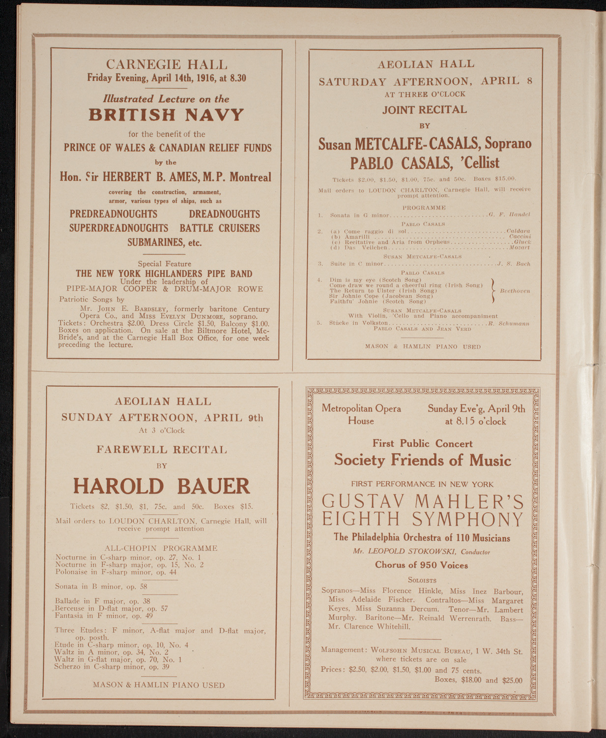 Ignacy Jan Paderewski, Piano, March 25, 1916, program page 10