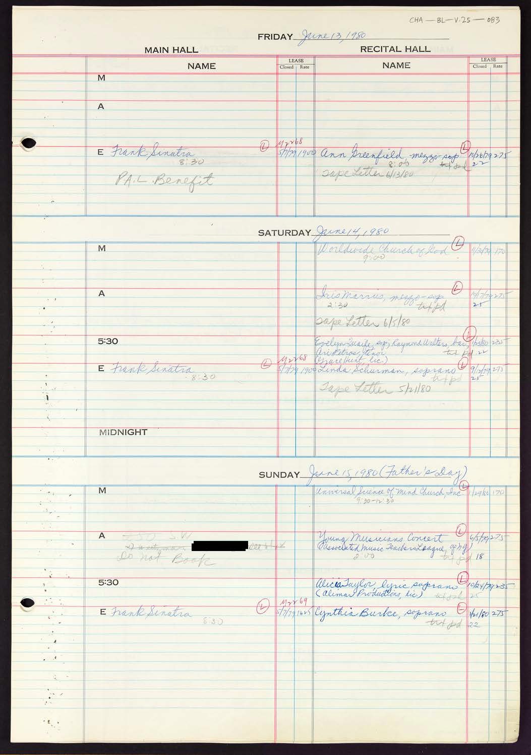 Carnegie Hall Booking Ledger, volume 25, page 83