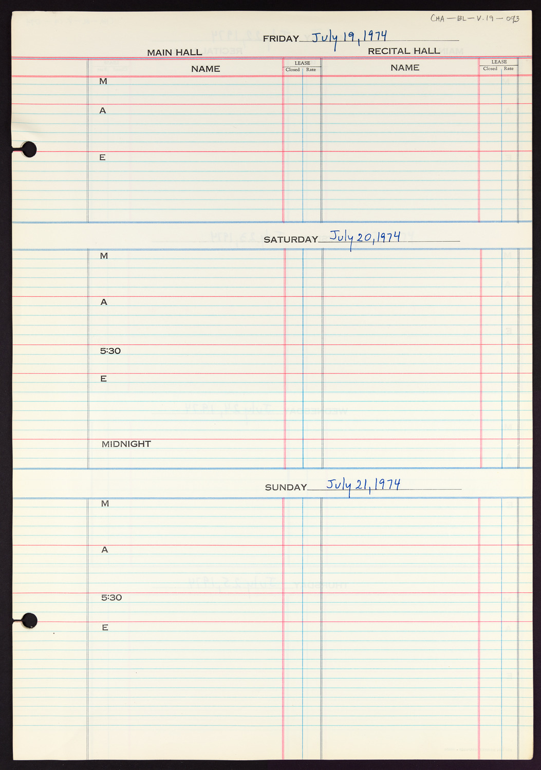 Carnegie Hall Booking Ledger, volume 19, page 93