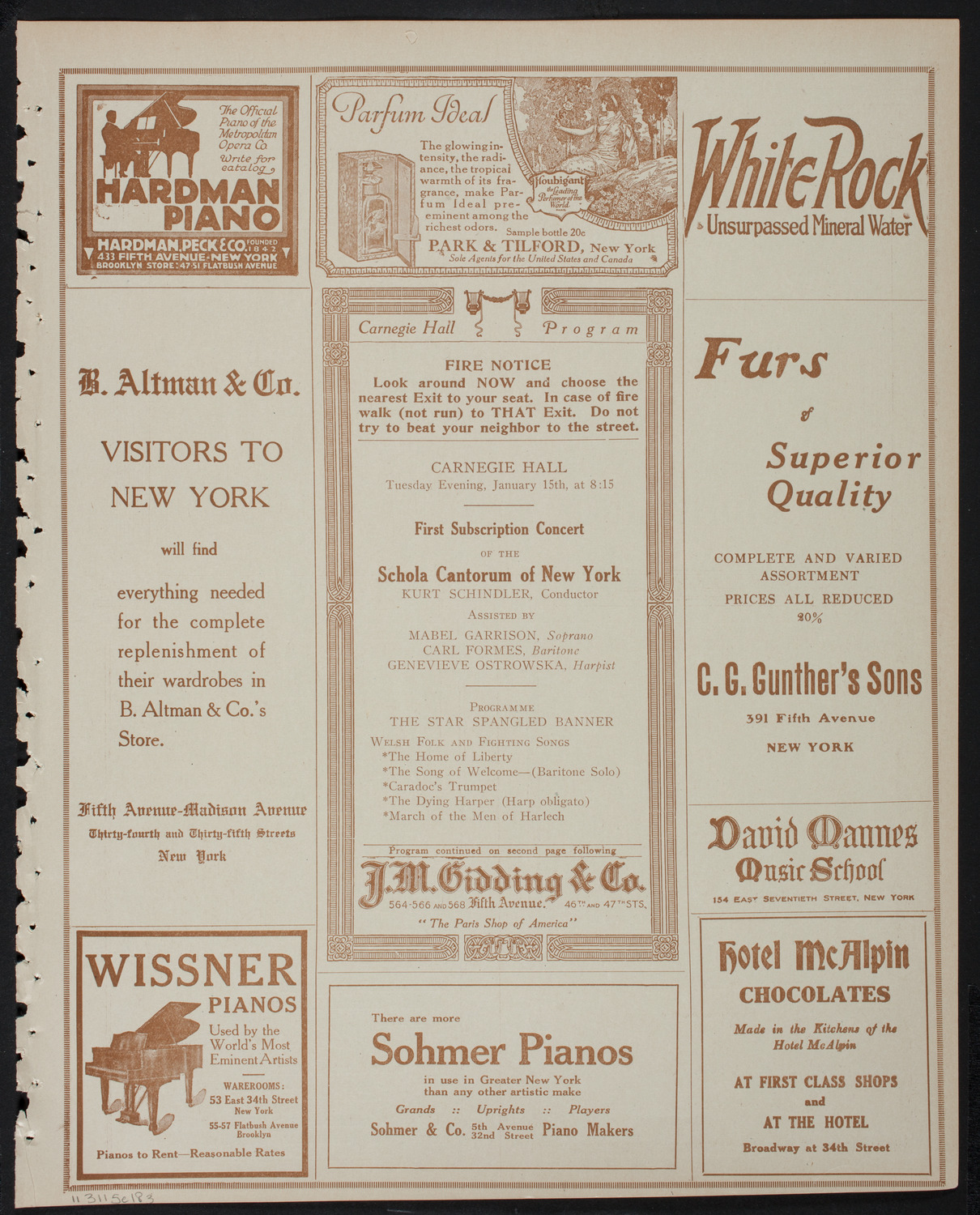 Schola Cantorum of New York, January 15, 1918, program page 5