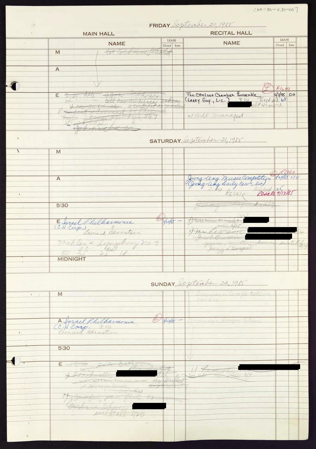 Carnegie Hall Booking Ledger, volume 31, page 7