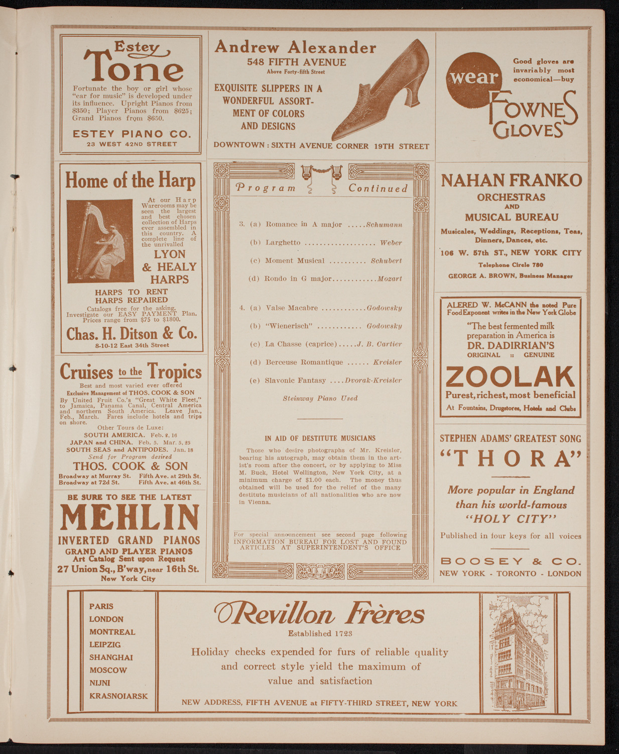 Fritz Kreisler, Violin, January 1, 1916, program page 7