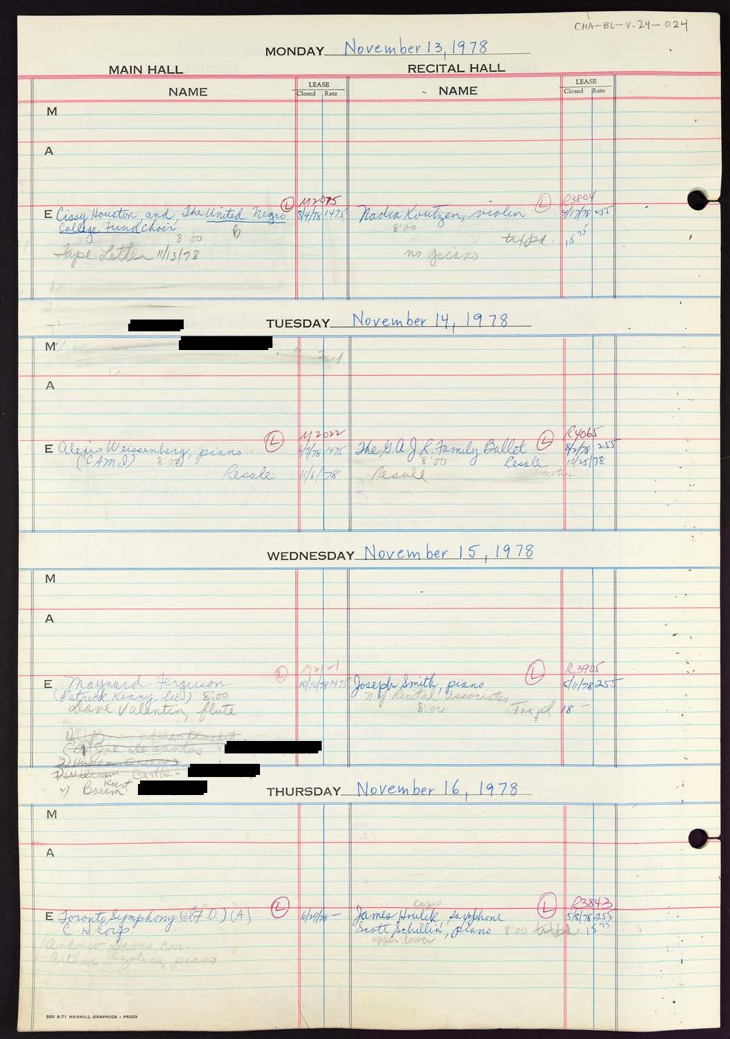 Carnegie Hall Booking Ledger, volume 24, page 24